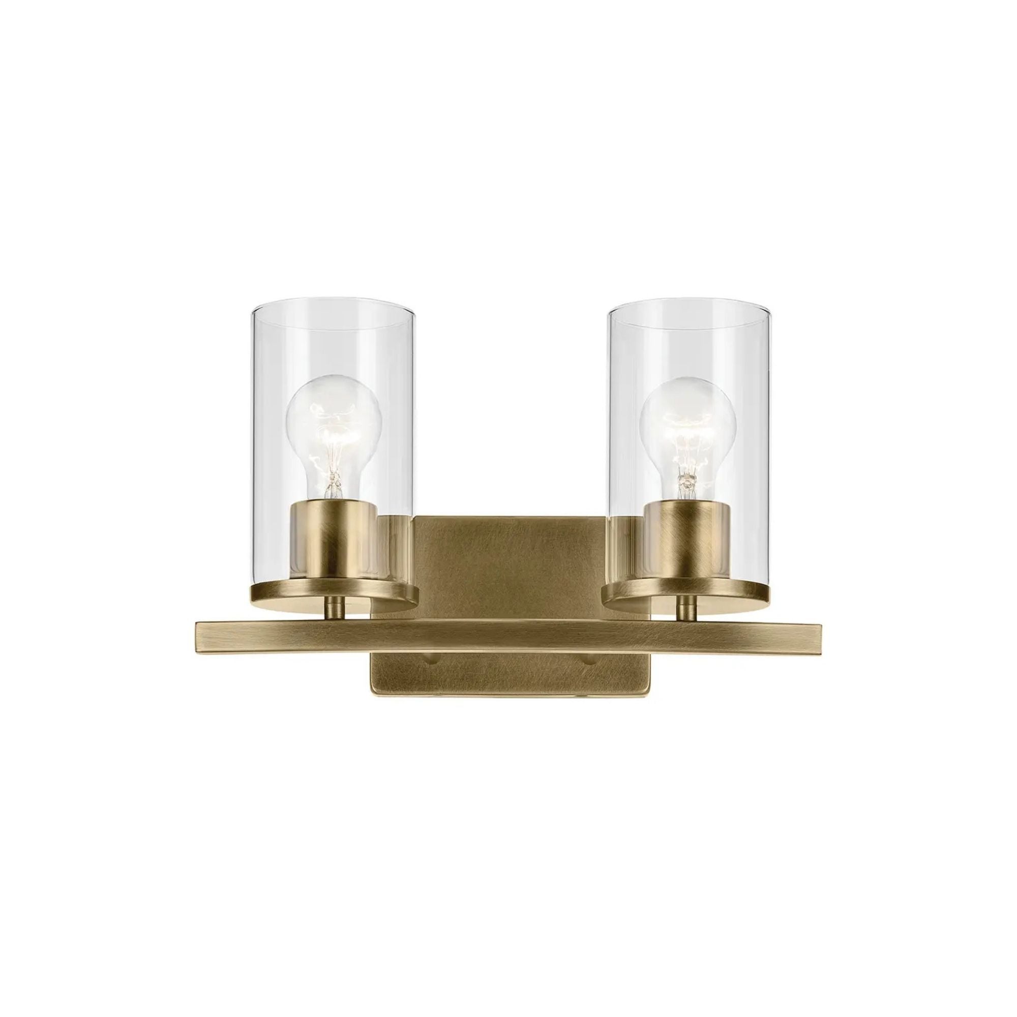 Crosby 15" 2-Light Bath Vanity Light, Natural Brass Finish, Clear Glass