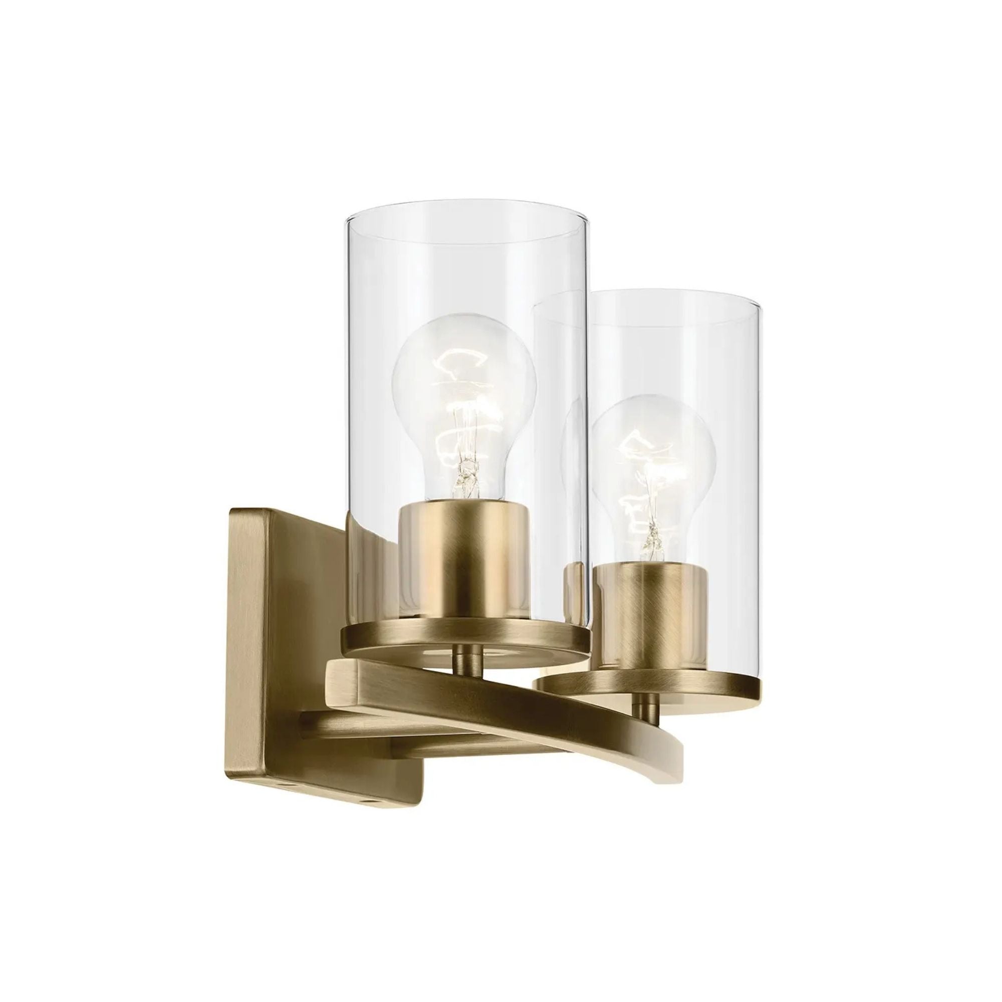 Crosby 15" 2-Light Bath Vanity Light, Natural Brass Finish, Clear Glass