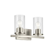 Crosby 15" 2-Light Bath Vanity Light, Brushed Nickel Finish, Clear Glass