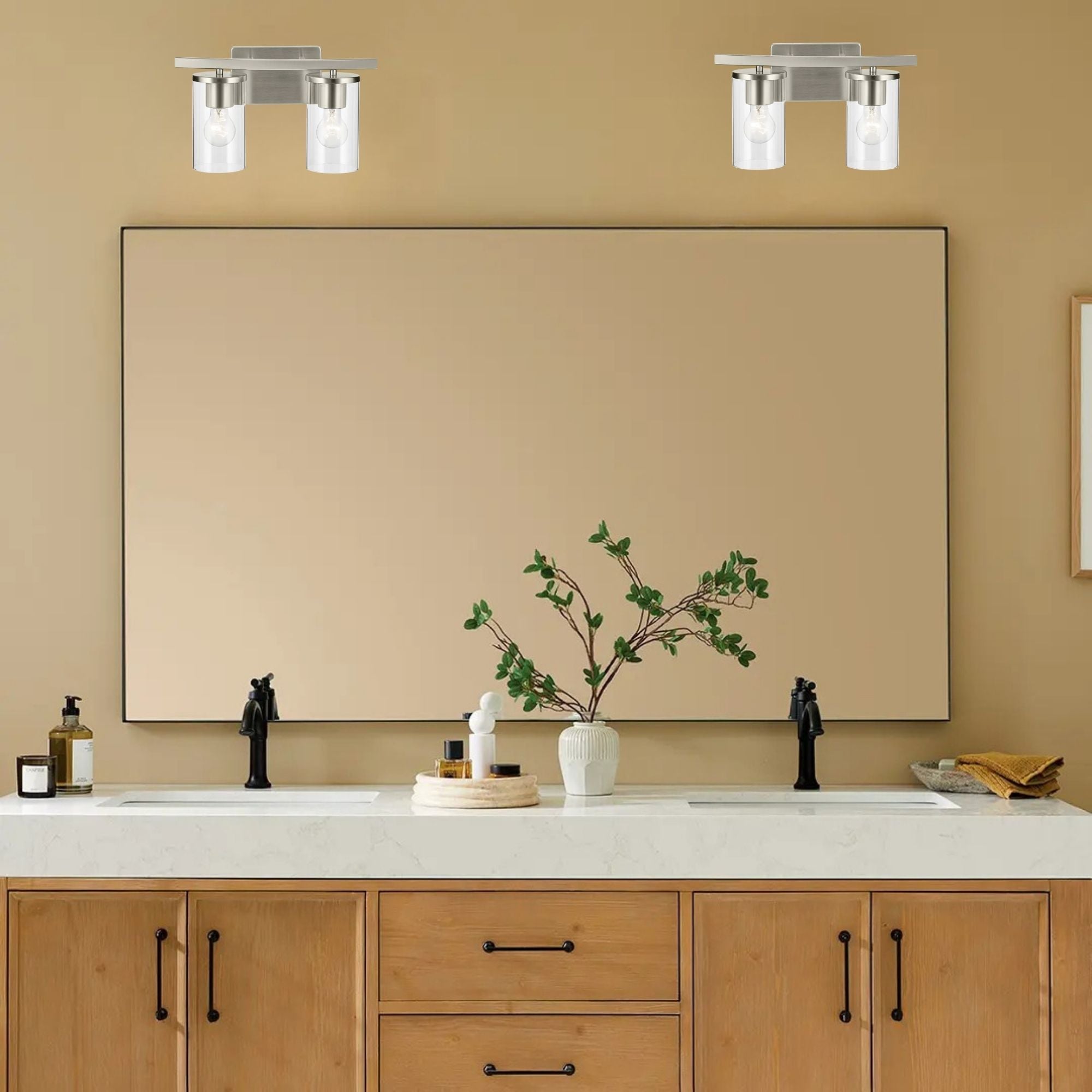 Crosby 15" 2-Light Bath Vanity Light, Brushed Nickel Finish, Clear Glass