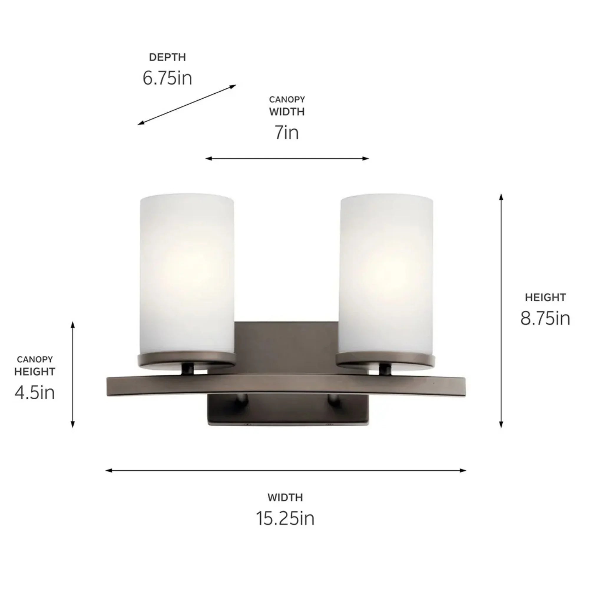 Crosby 15" 2-Light Bath Vanity Light, Olde Bronze Finish, Etched Glass