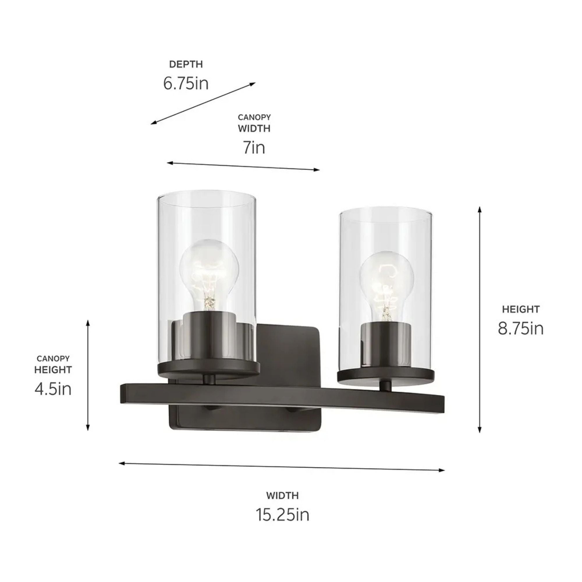 Crosby 15" 2-Light Bath Vanity Light, Olde Bronze Finish, Clear Glass