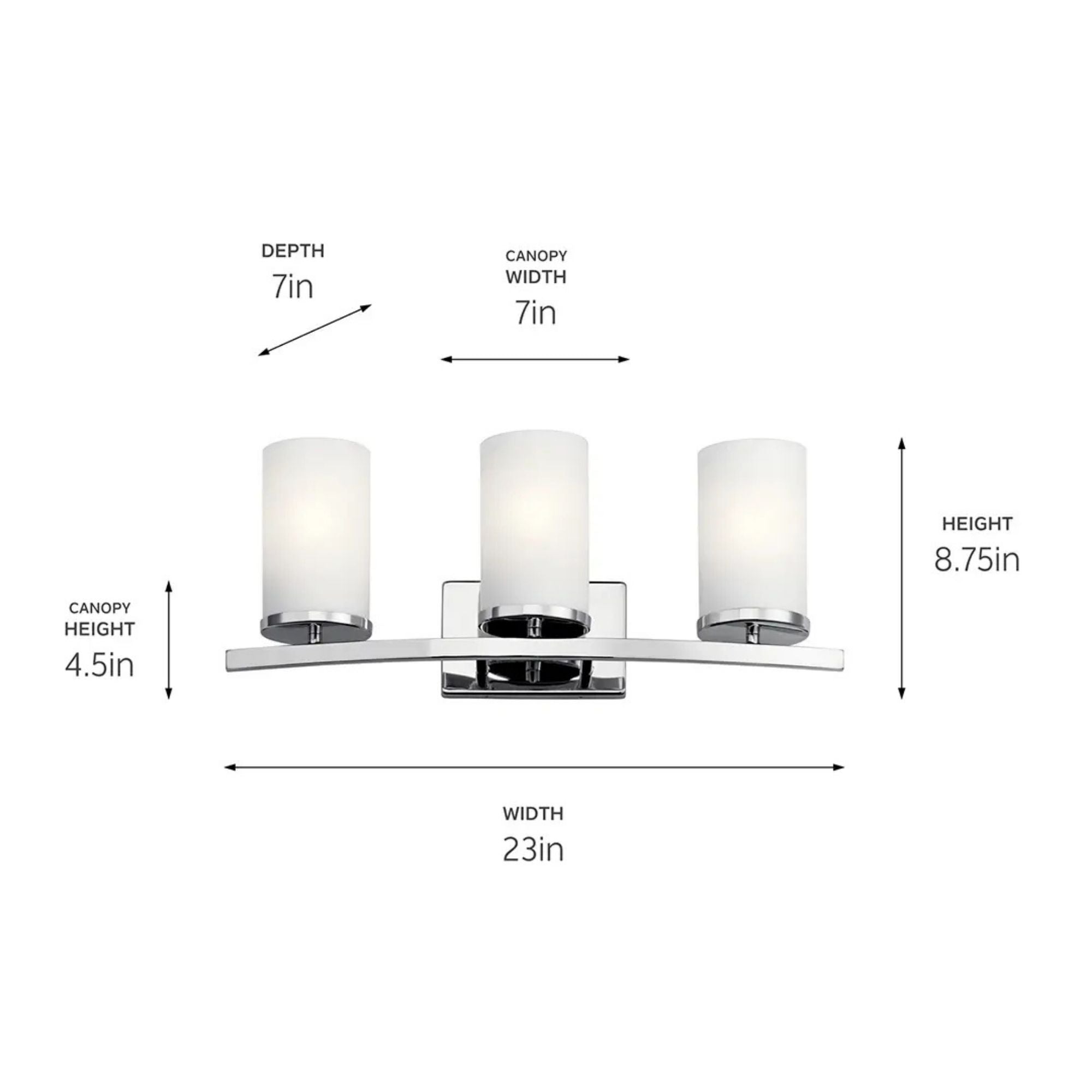 Crosby 23" 3-Light Bath Vanity Light, Chrome Finish, Etched Glass