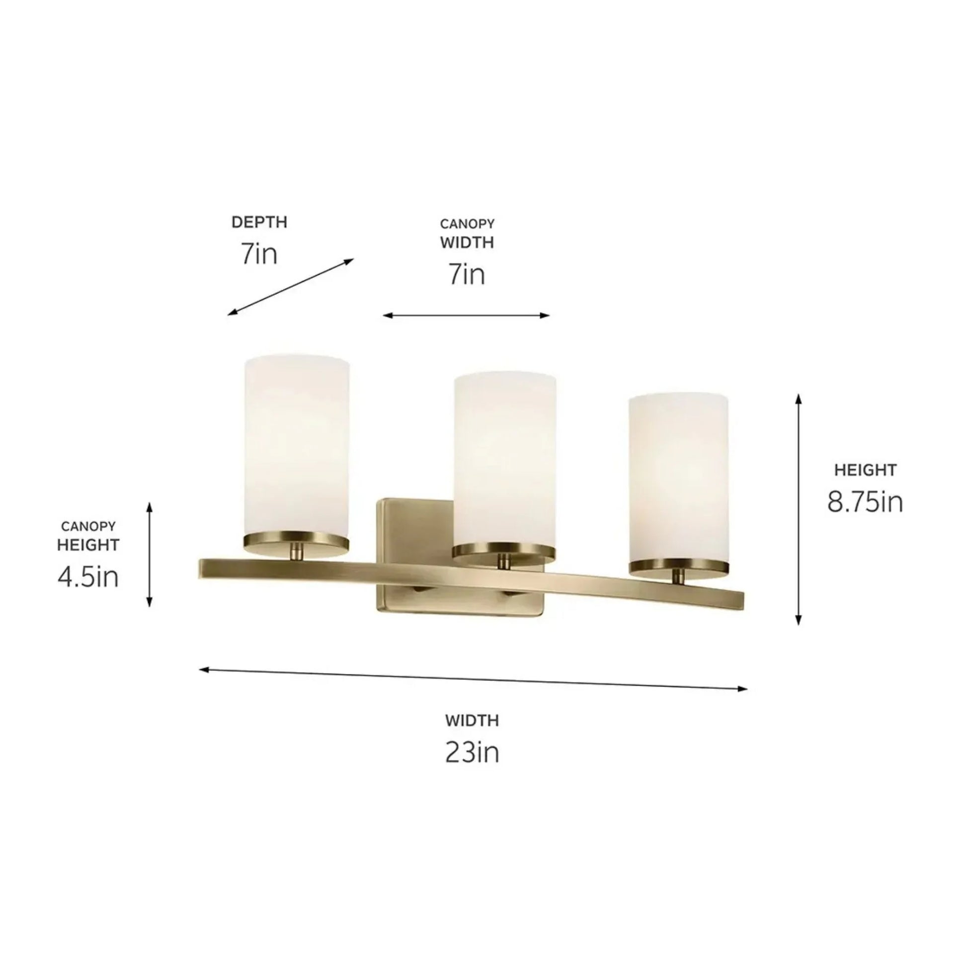 Kichler Lighting - Crosby 23" 3-Light Bath Vanity Light, Natural Brass Finish, Etched Glass | Bees Lighting