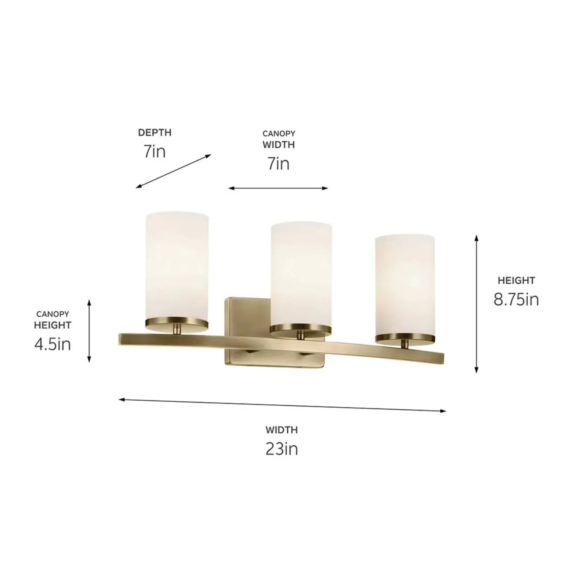 Kichler Lighting - Crosby 23" 3-Light Bath Vanity Light, Natural Brass Finish, Etched Glass | Bees Lighting