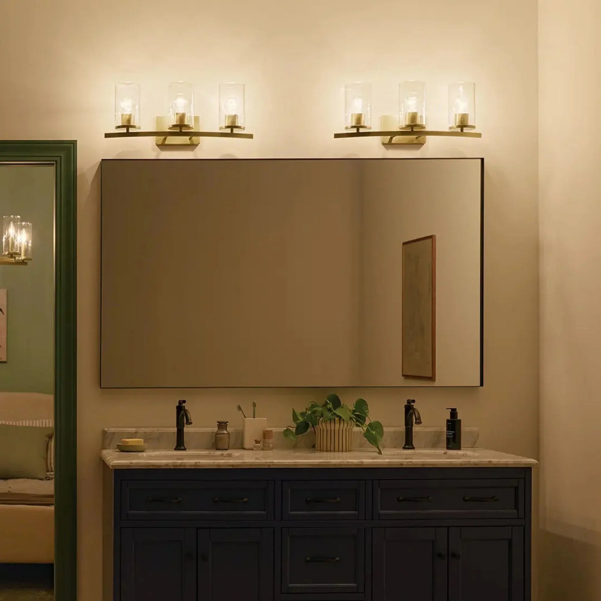 Kichler Lighting - Crosby 23" 3-Light Bath Vanity Light, Natural Brass Finish, Clear Glass | Bees Lighting