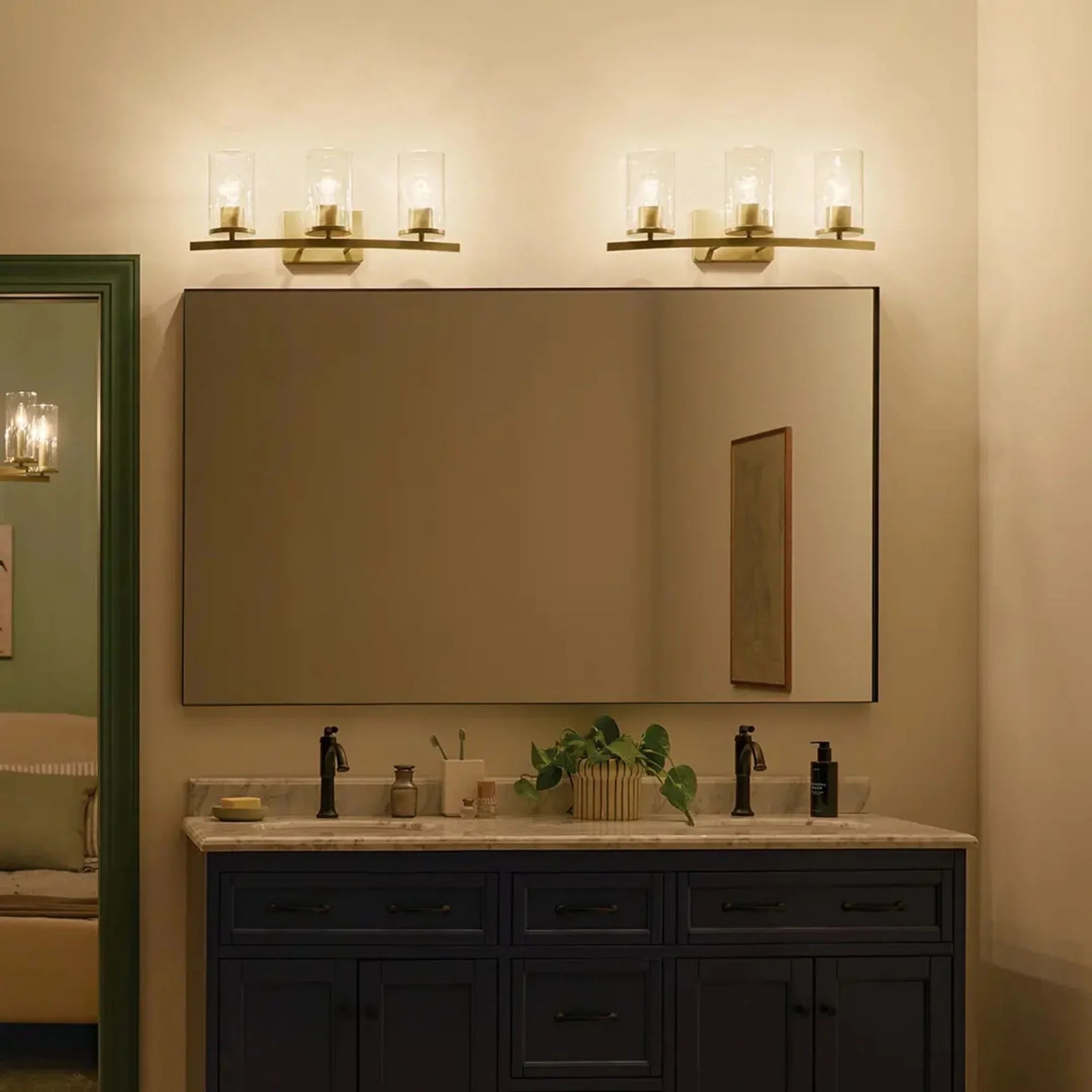 Kichler Lighting - Crosby 23" 3-Light Bath Vanity Light, Natural Brass Finish, Clear Glass | Bees Lighting