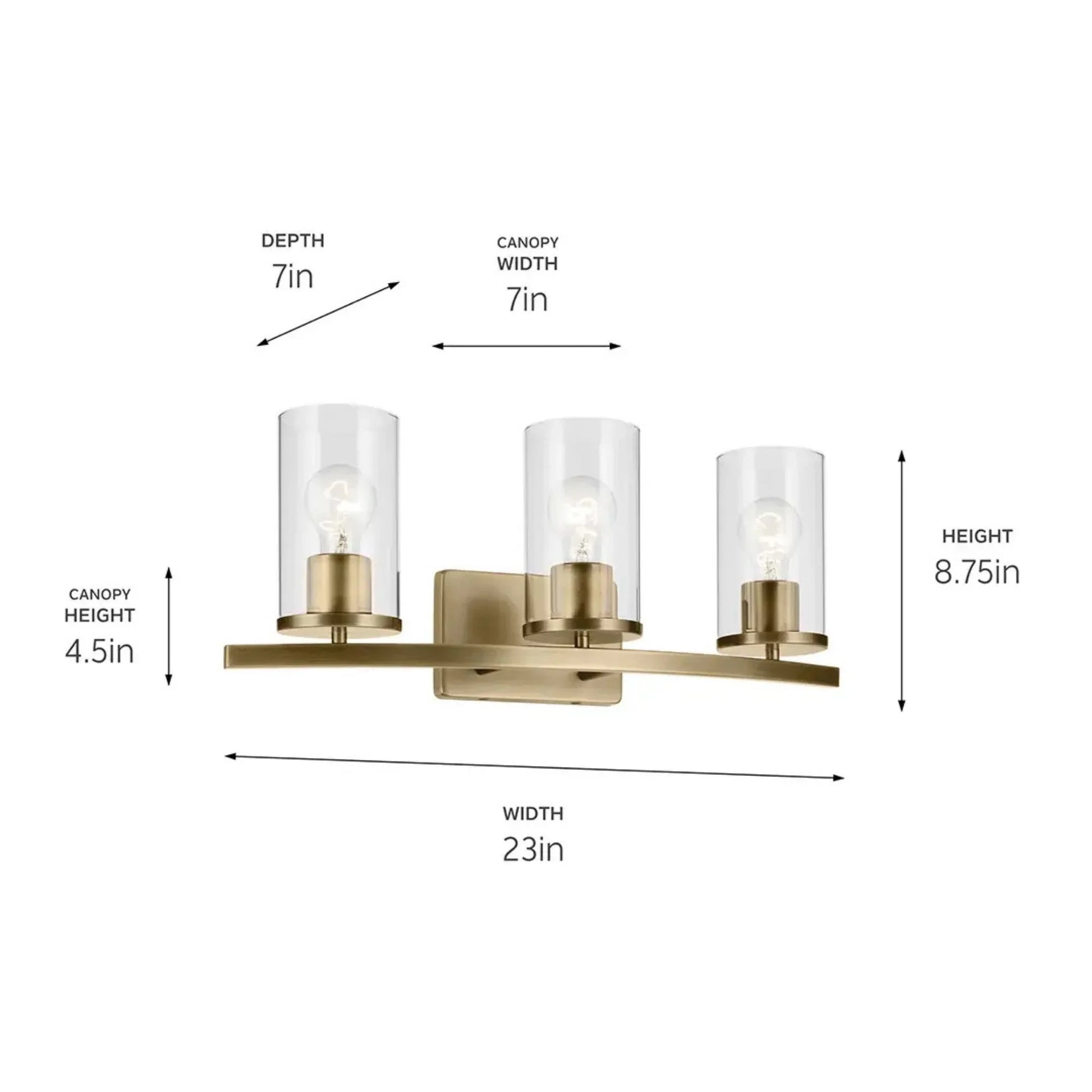 Kichler Lighting - Crosby 23" 3-Light Bath Vanity Light, Natural Brass Finish, Clear Glass | Bees Lighting