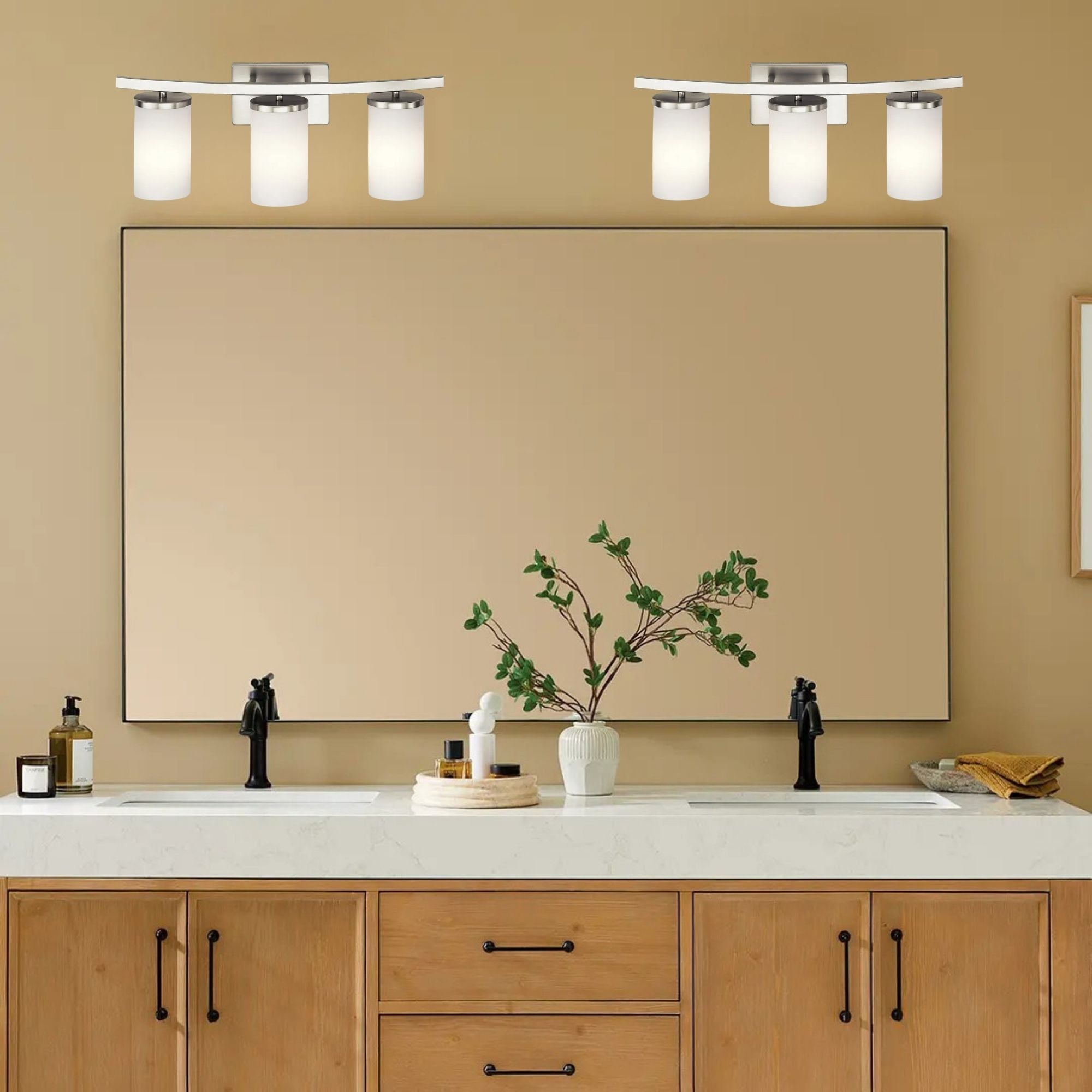 Crosby 23" 3-Light Bath Vanity Light, Brushed Nickel Finish, Etched Glass