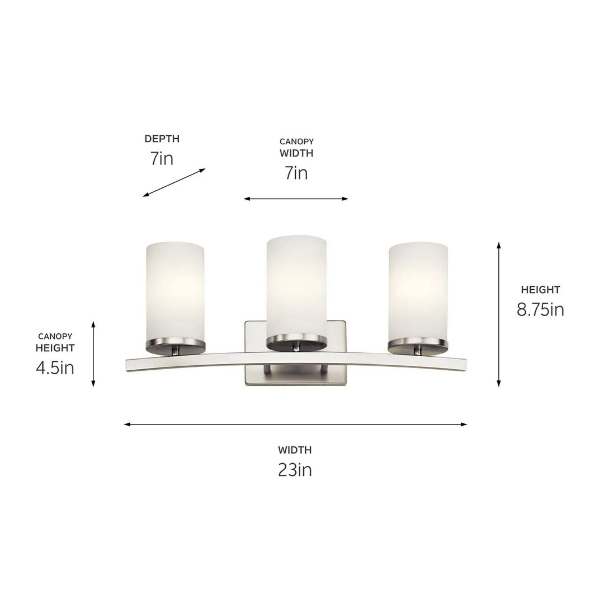 Crosby 23" 3-Light Bath Vanity Light, Brushed Nickel Finish, Etched Glass - Bees Lighting