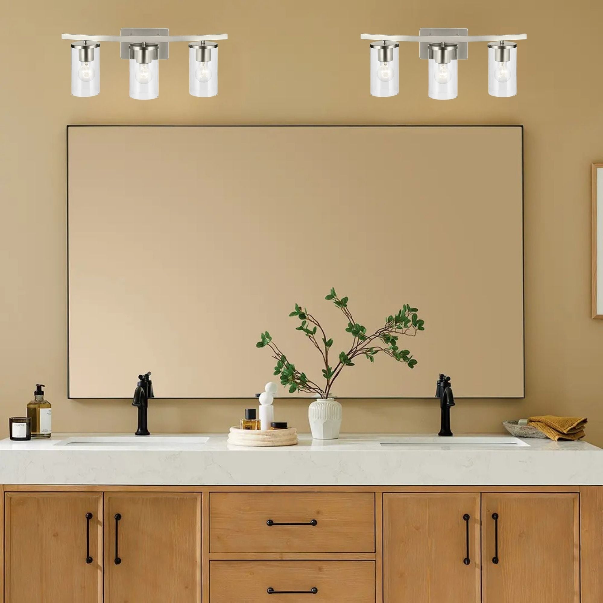 Crosby 23" 3-Light Bath Vanity Light, Brushed Nickel Finish, Clear Glass
