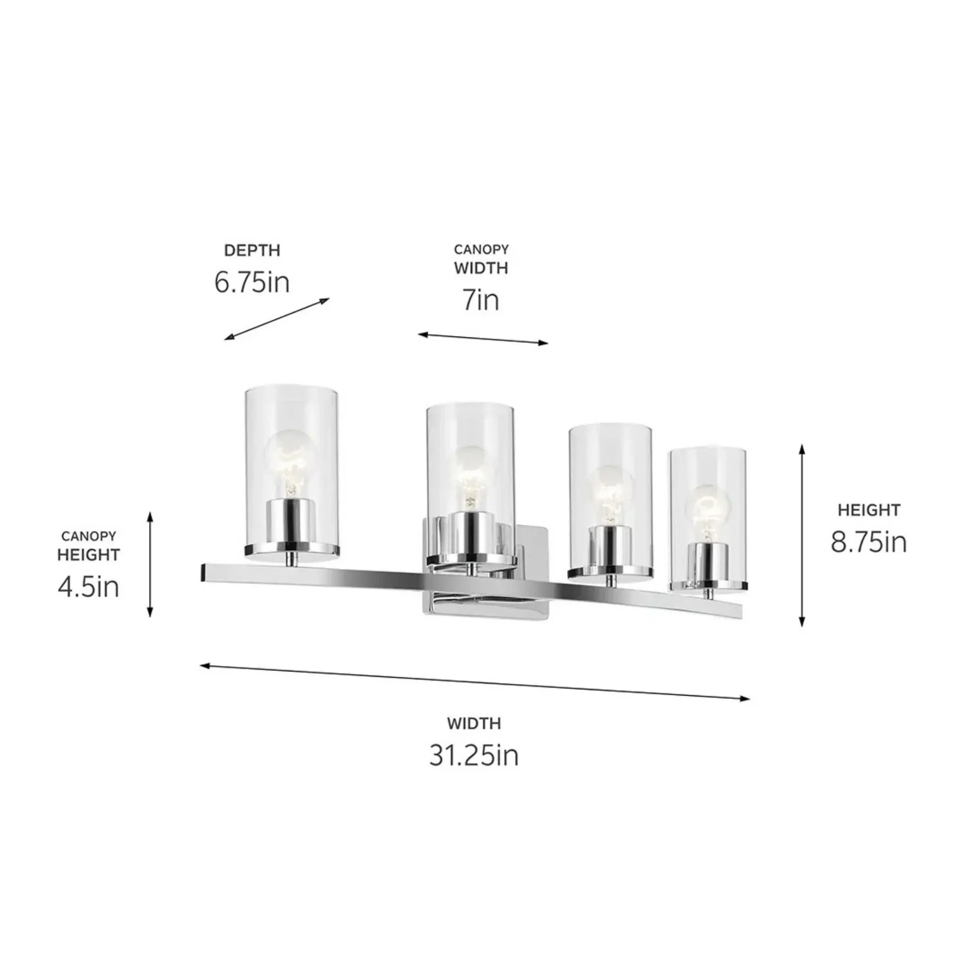 Crosby 31" 4-Light Bath Vanity Light, Chrome Finish, Clear Glass