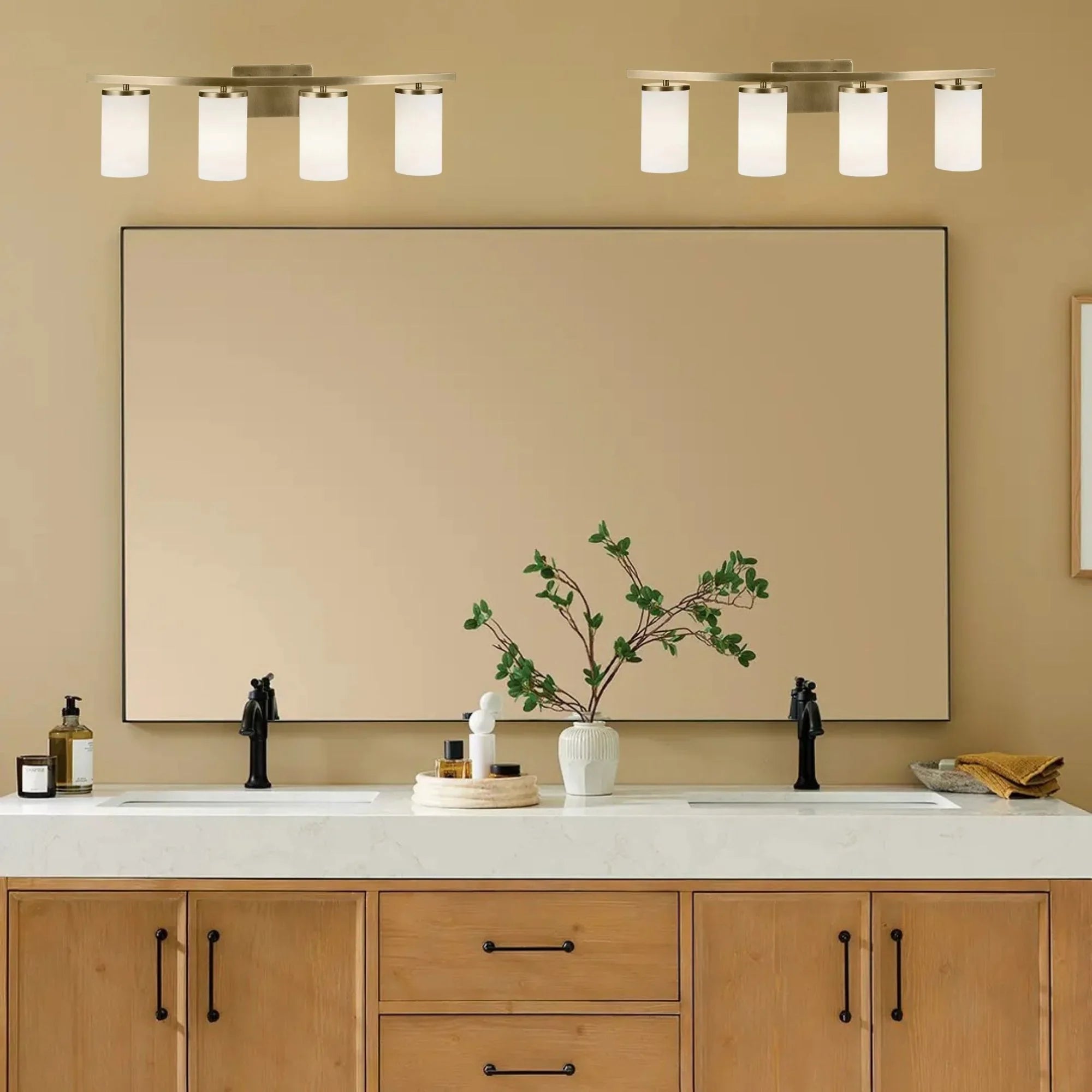 Crosby 31" 4-Light Bath Vanity Light, Natural Brass Finish, Etched Glass