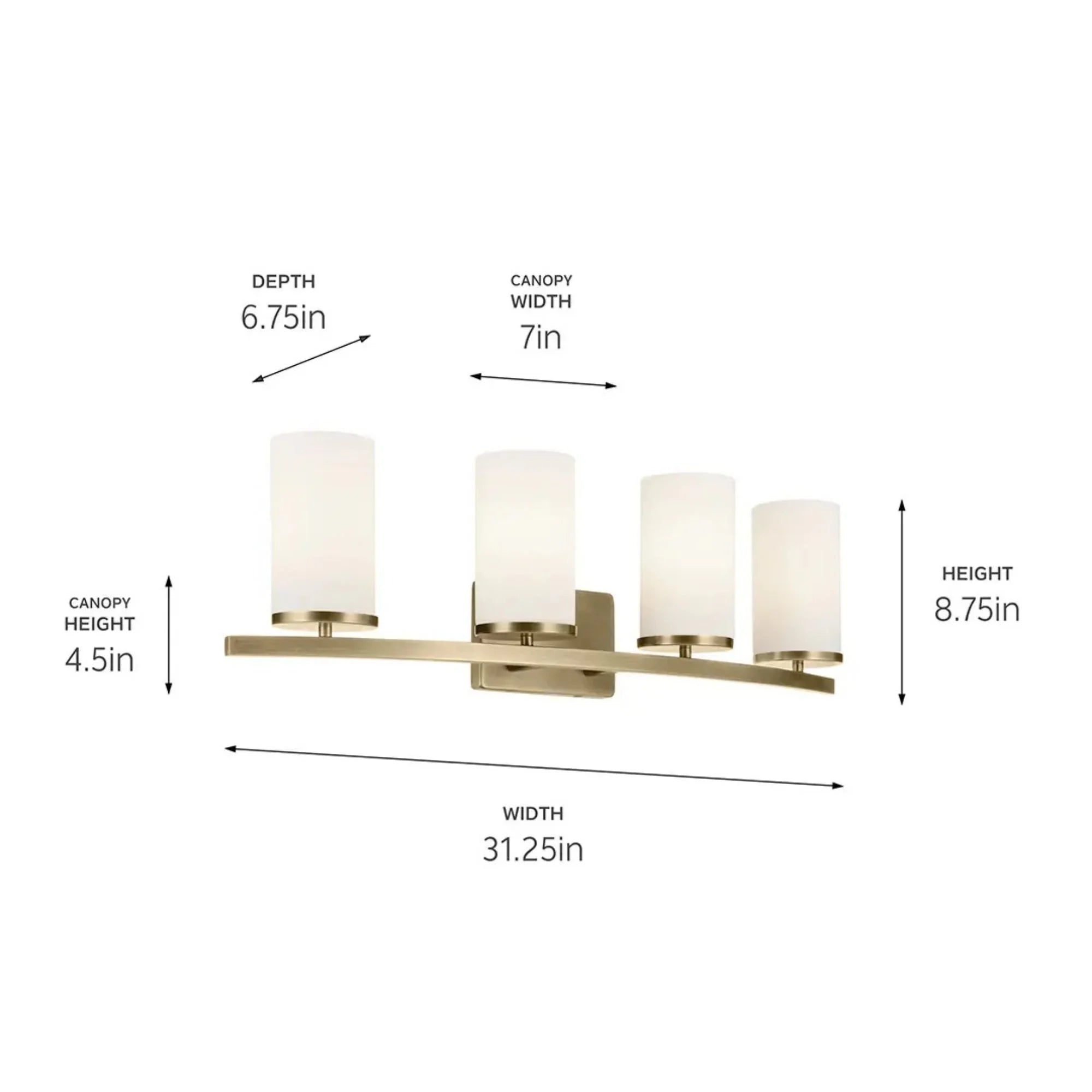 Crosby 31" 4-Light Bath Vanity Light, Natural Brass Finish, Etched Glass
