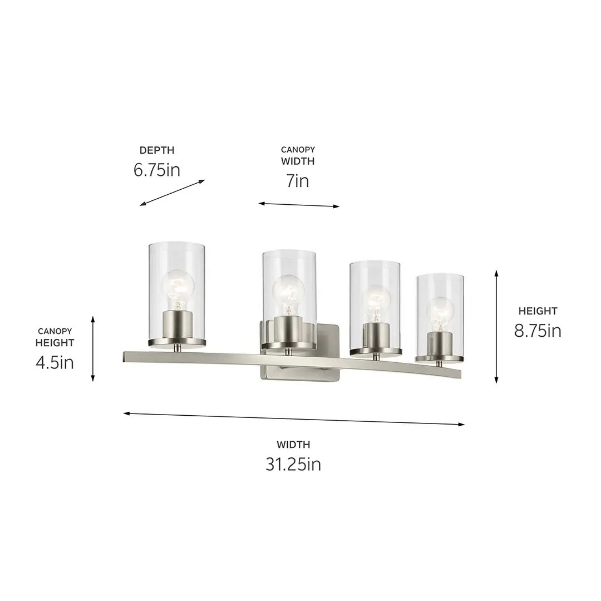 Crosby 31" 4-Light Bath Vanity Light, Brushed Nickel Finish, Clear Glass