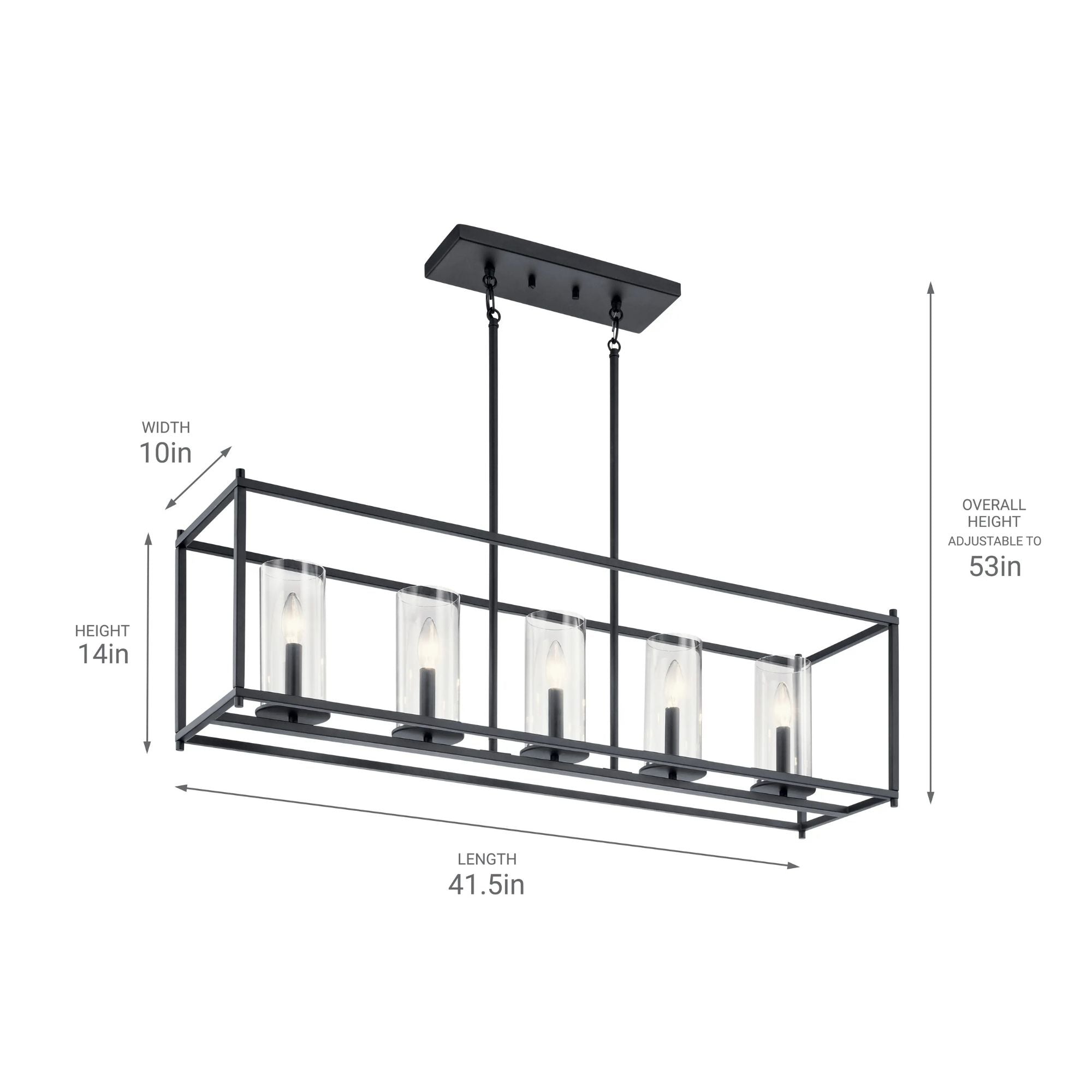 Crosby 42" 5-Light Linear Chandelier, Black Finish - Bees Lighting