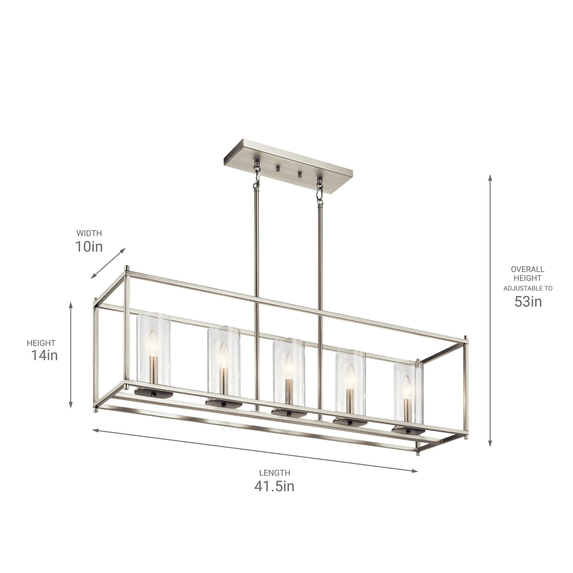 Crosby 42" 5-Light Linear Chandelier, Chrome Finish