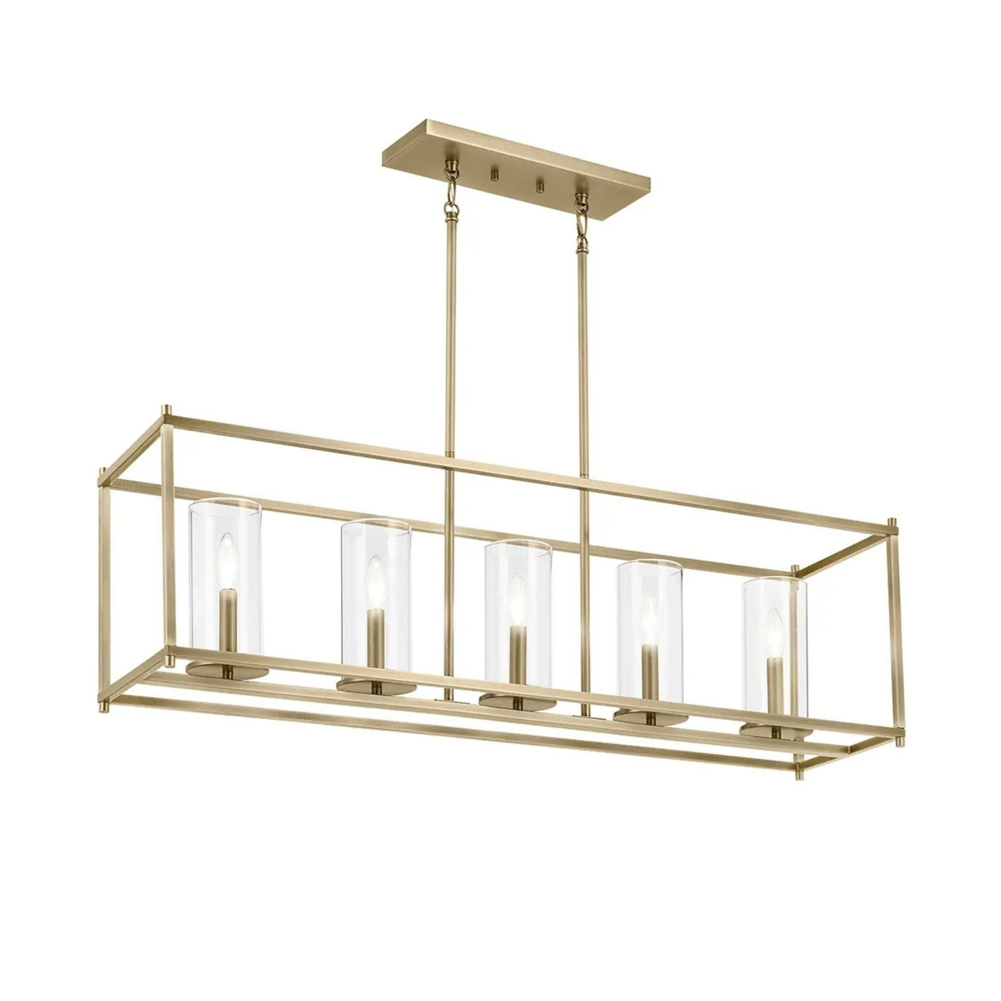 Crosby 42" 5-Light Linear Chandelier, Natural Brass Finish