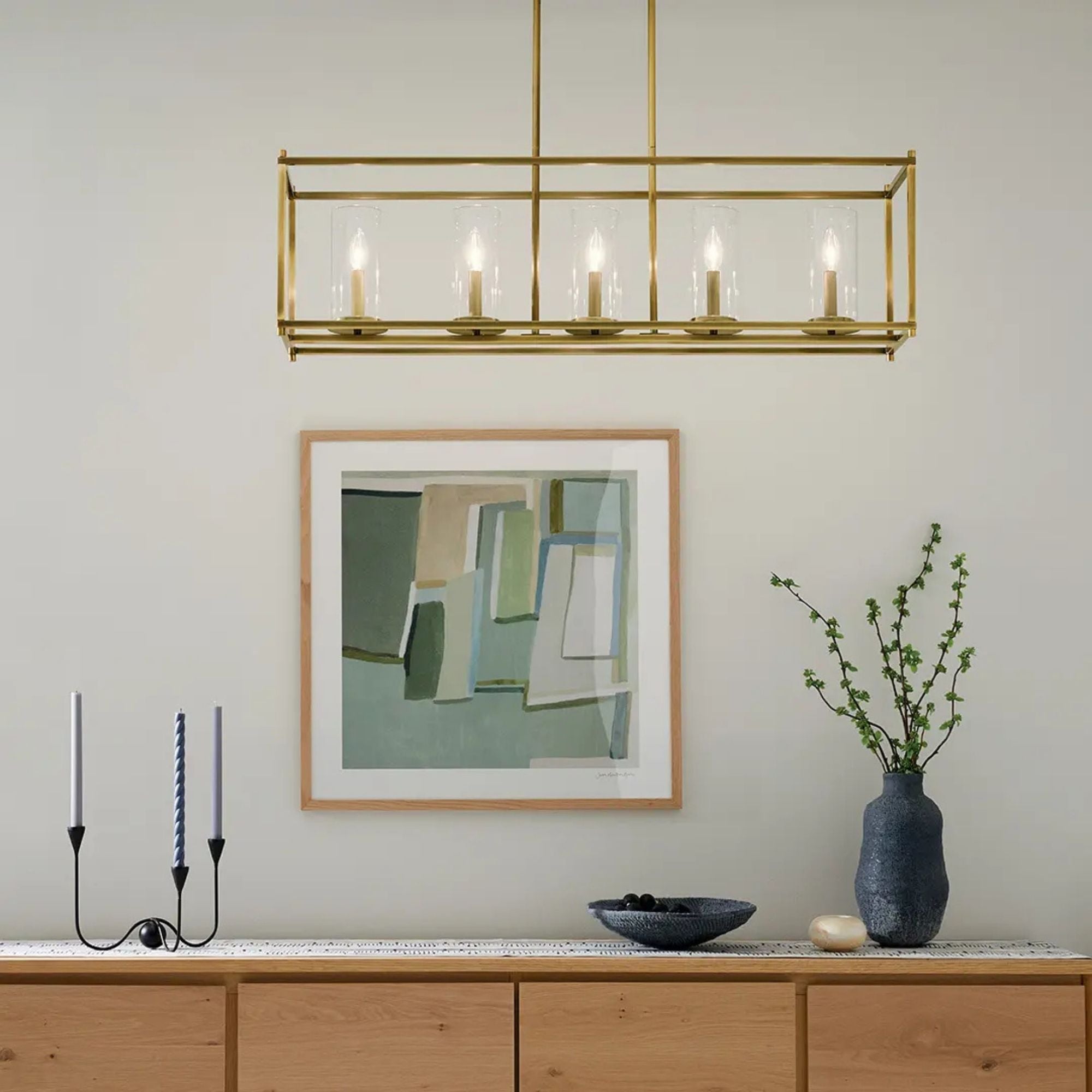 Crosby 42" 5-Light Linear Chandelier, Natural Brass Finish