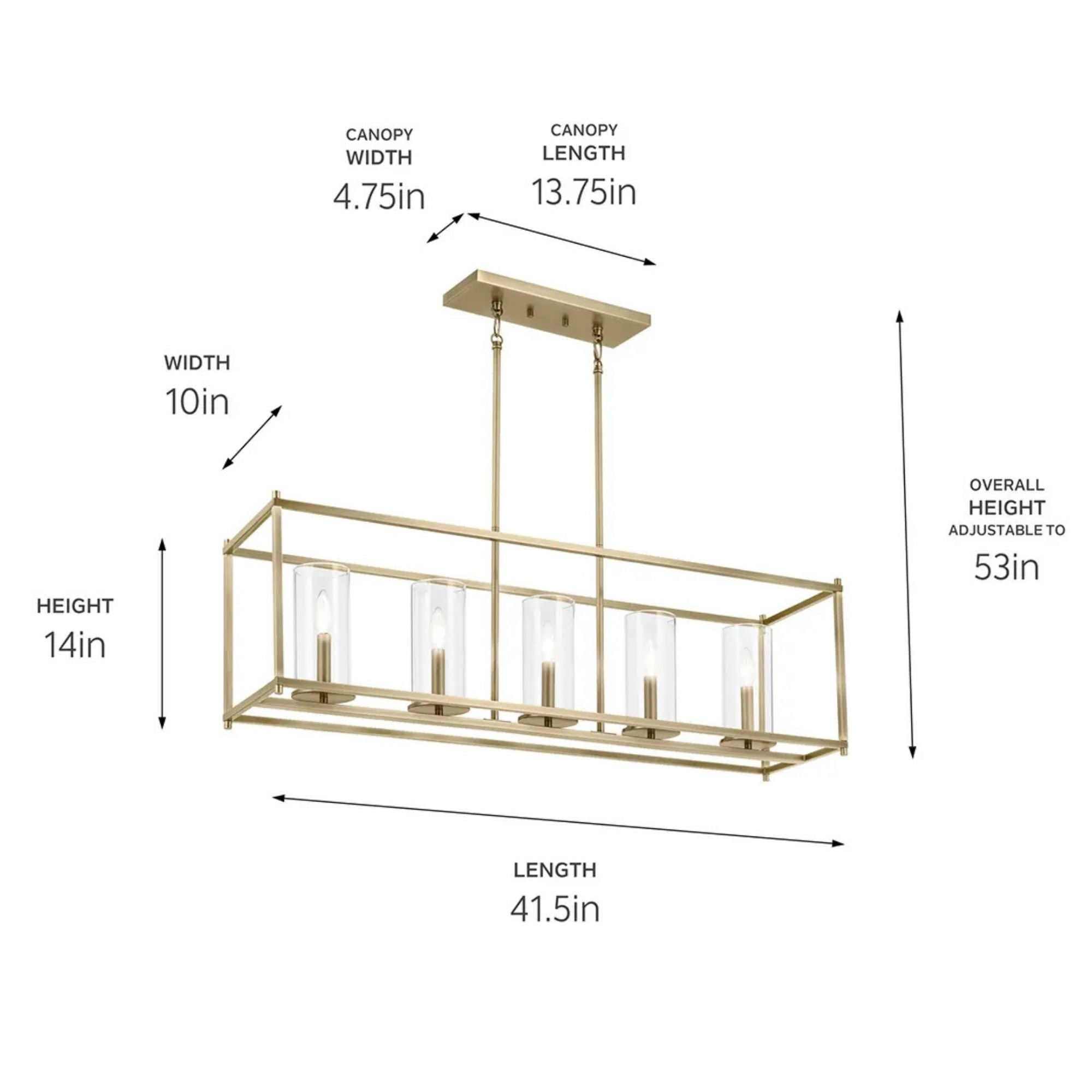 Crosby 42" 5-Light Linear Chandelier, Natural Brass Finish