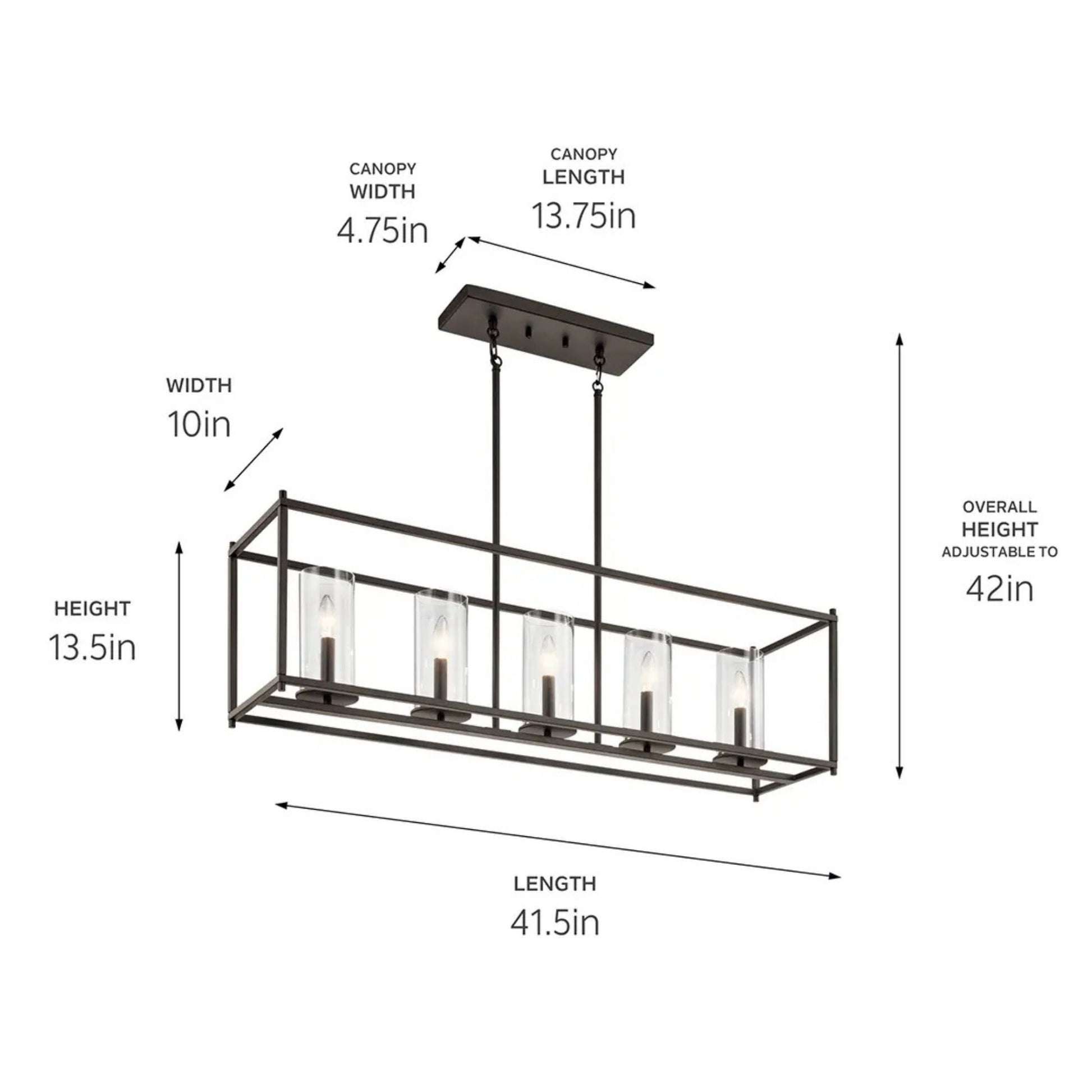 Crosby 42" 5-Light Linear Chandelier, Olde Bronze Finish - Bees Lighting