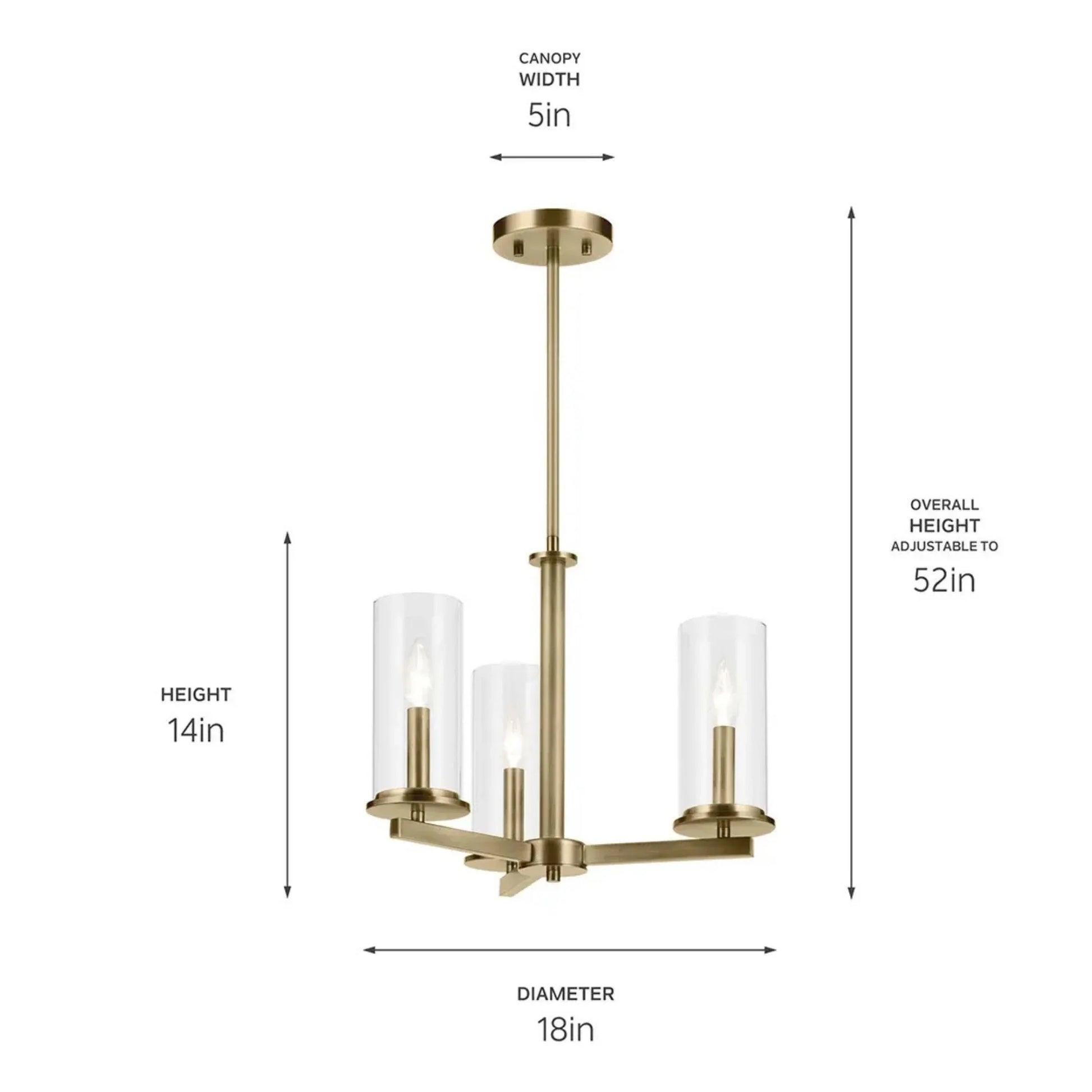 Kichler Lighting - Crosby 18" 3-Light Chandelier, Natural Brass Finish | Bees Lighting