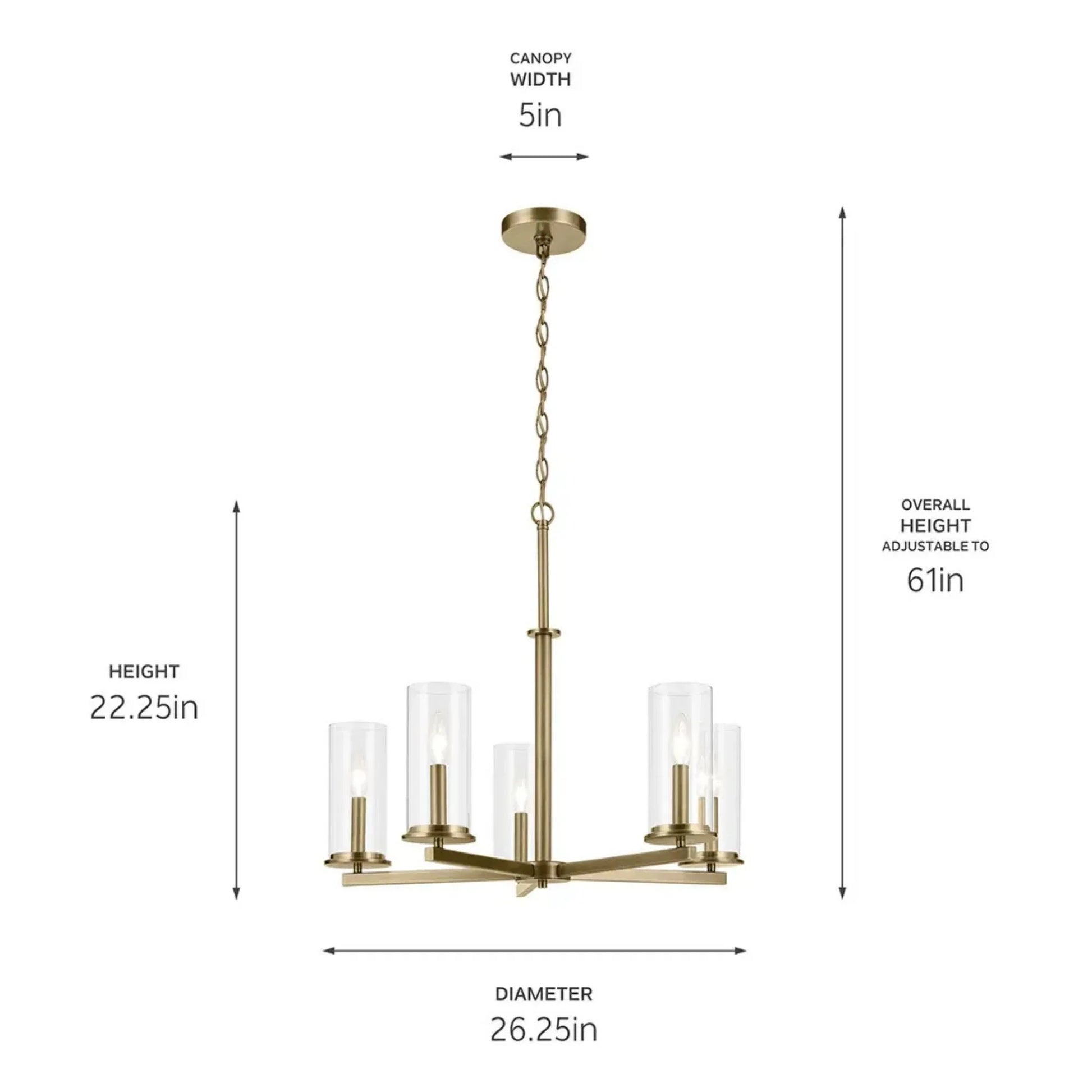 Kichler Lighting - Crosby 26" 5-Light Chandelier, Natural Brass Finish | Bees Lighting