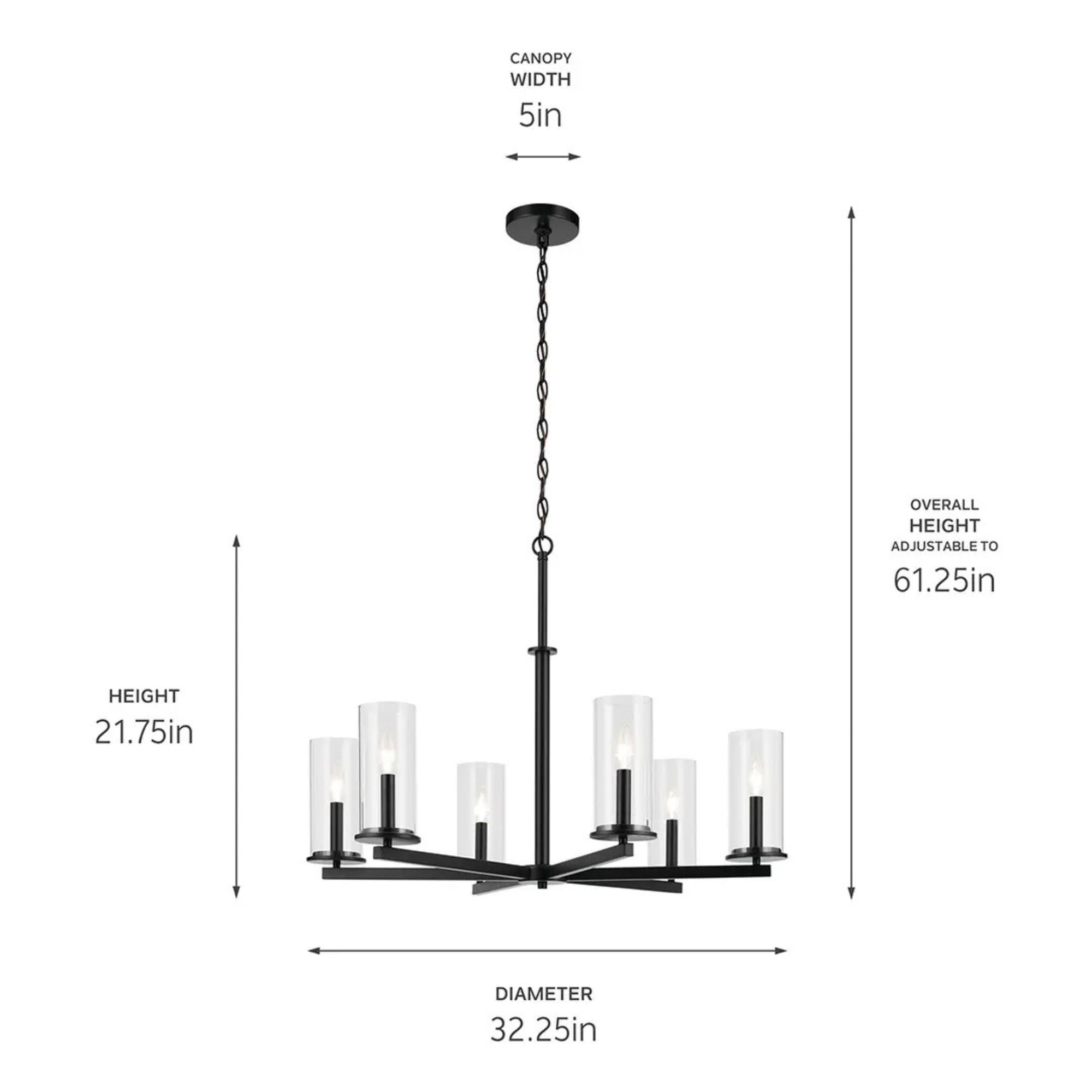 Crosby 32" 6-Light Chandelier, Black Finish - Bees Lighting