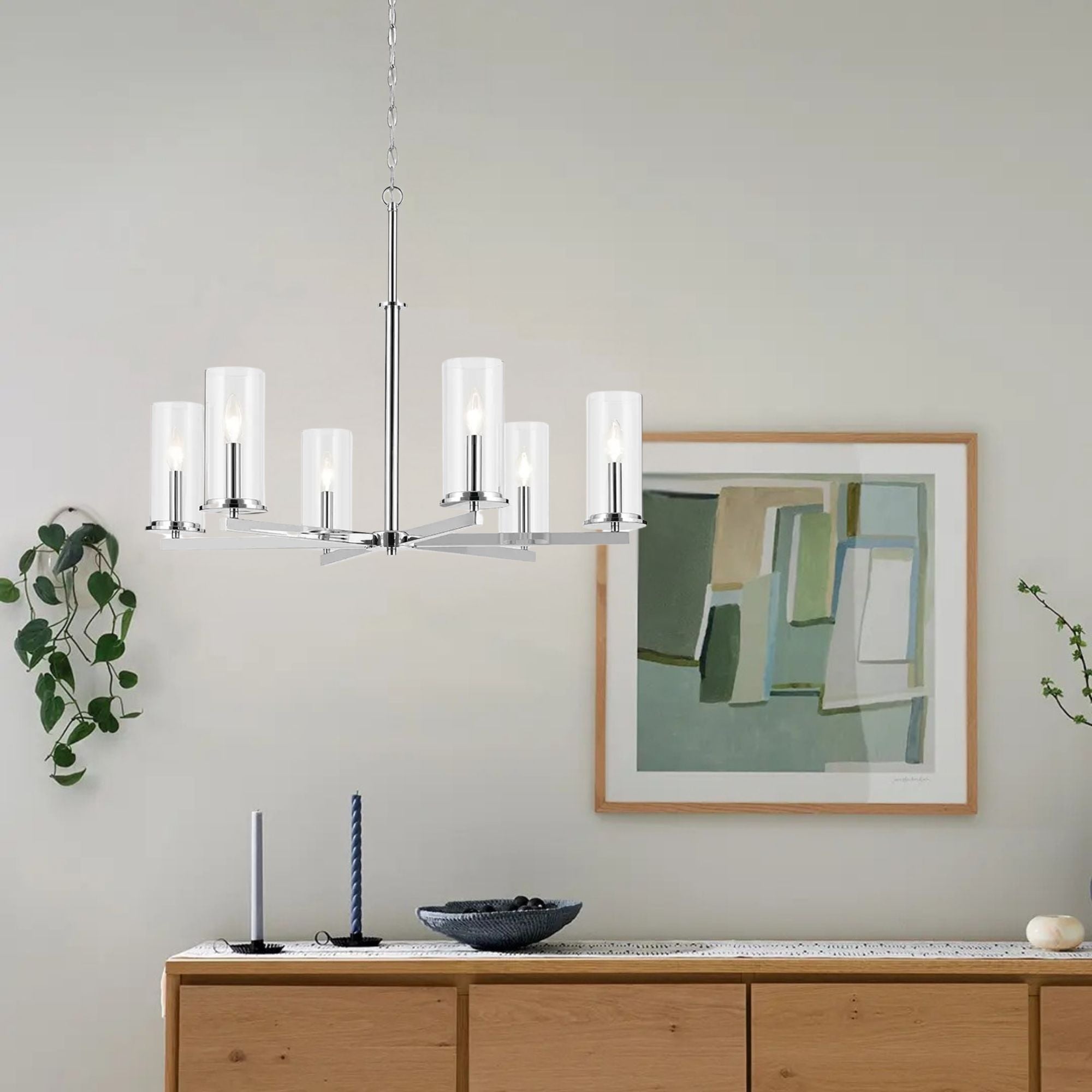 Crosby 32" 6-Light Chandelier, Chrome Finish