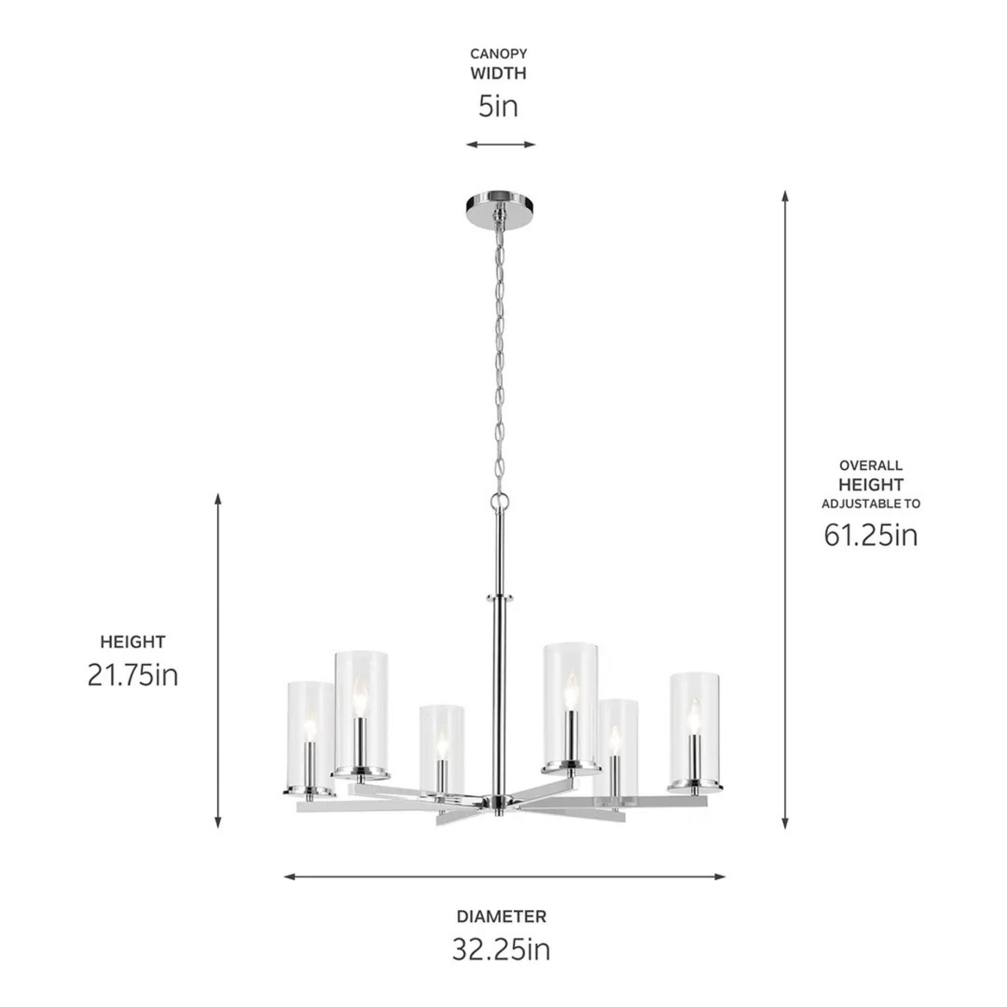 Crosby 32" 6-Light Chandelier, Chrome Finish