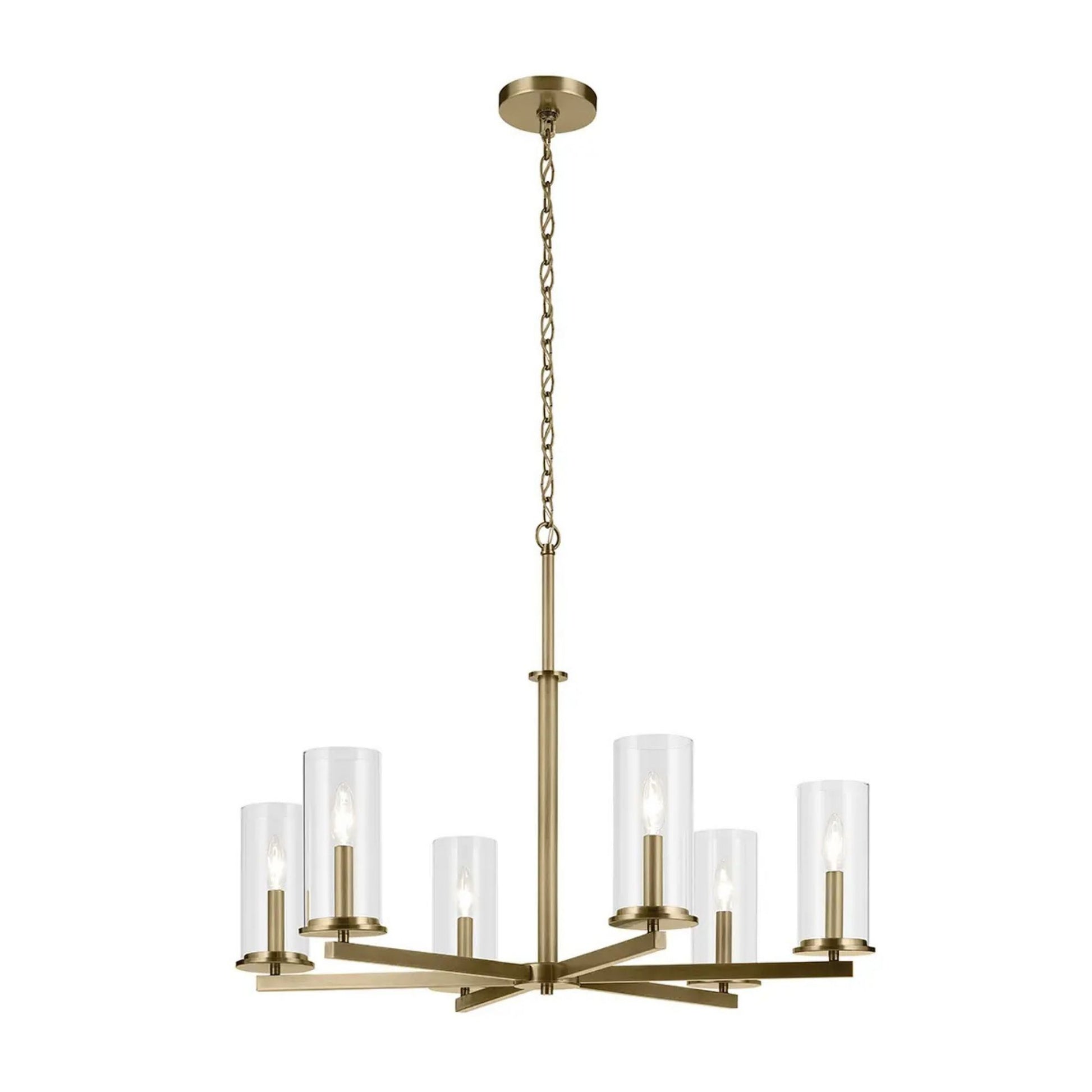 Crosby 32" 6-Light Chandelier, Natural Brass Finish - Bees Lighting