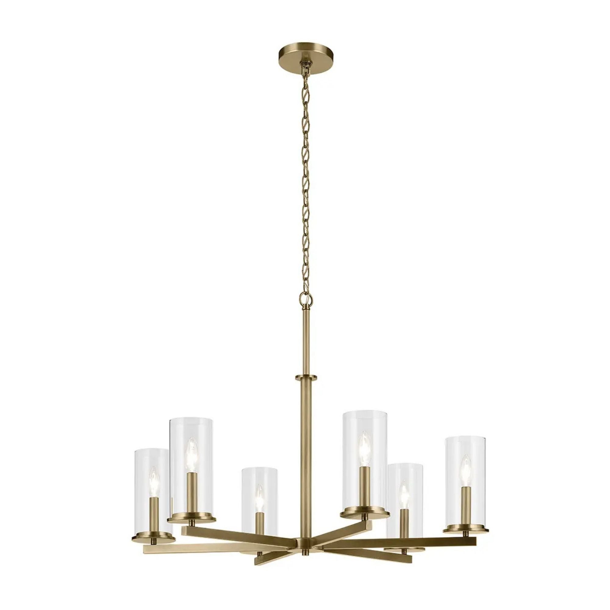 Crosby 32" 6-Light Chandelier, Natural Brass Finish - Bees Lighting