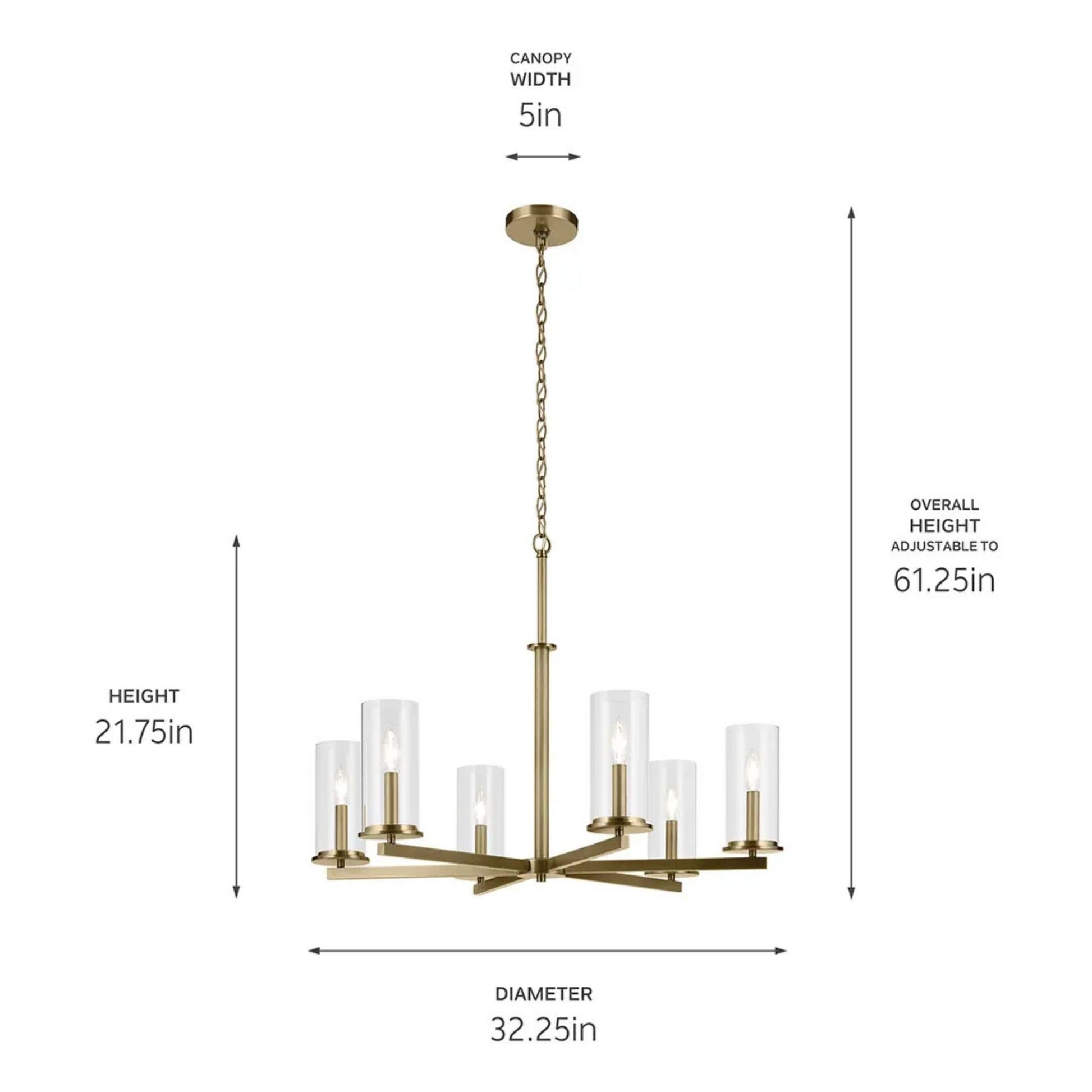 Crosby 32" 6-Light Chandelier, Natural Brass Finish - Bees Lighting