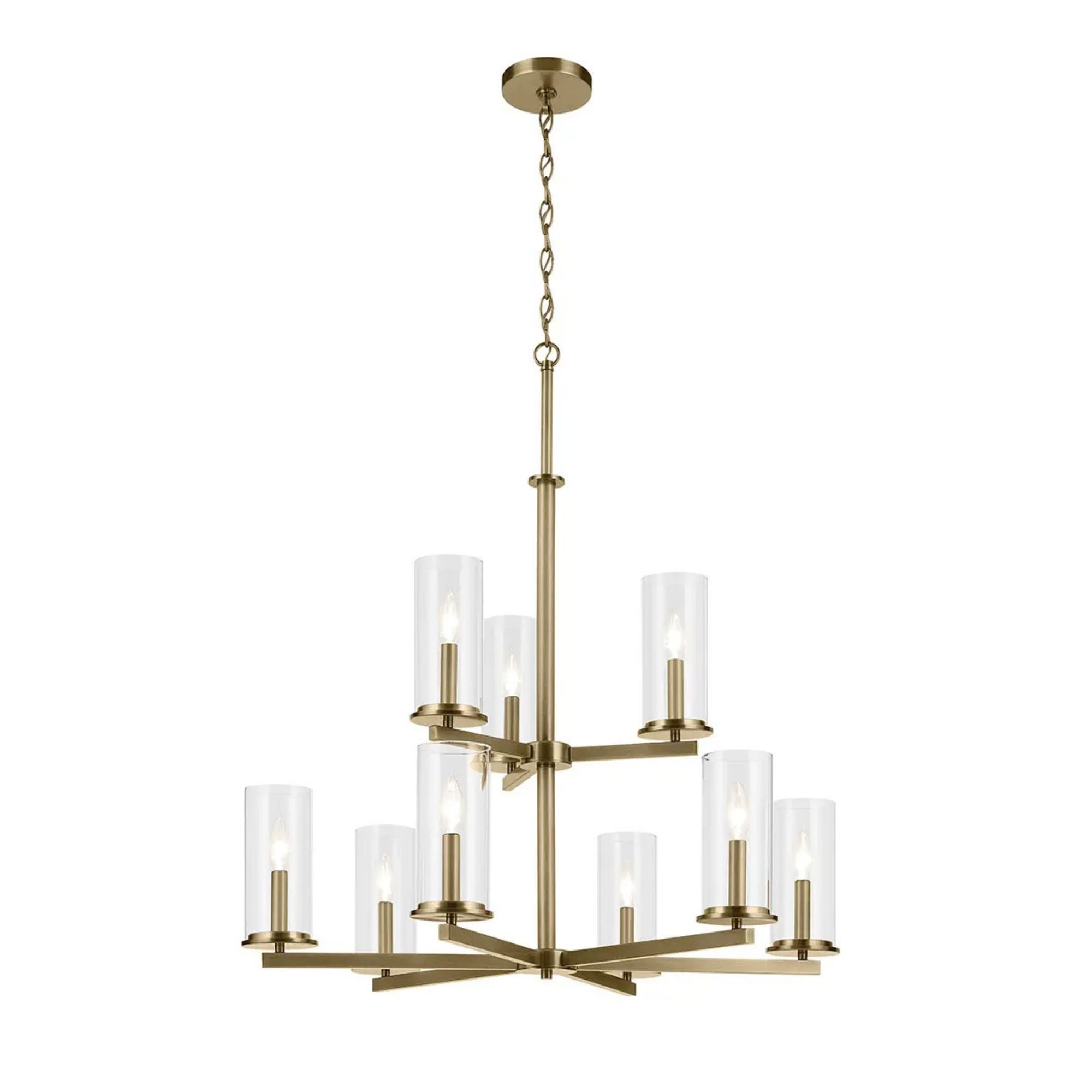 Crosby 32" 9-Light Chandelier, Natural Brass Finish