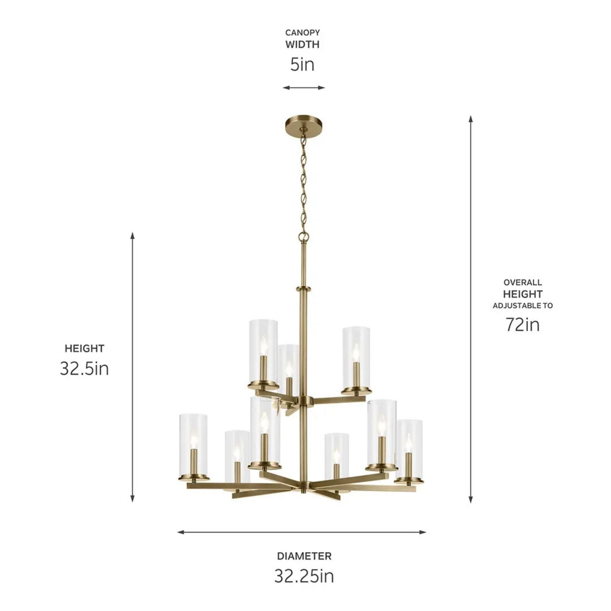 Crosby 32" 9-Light Chandelier, Natural Brass Finish