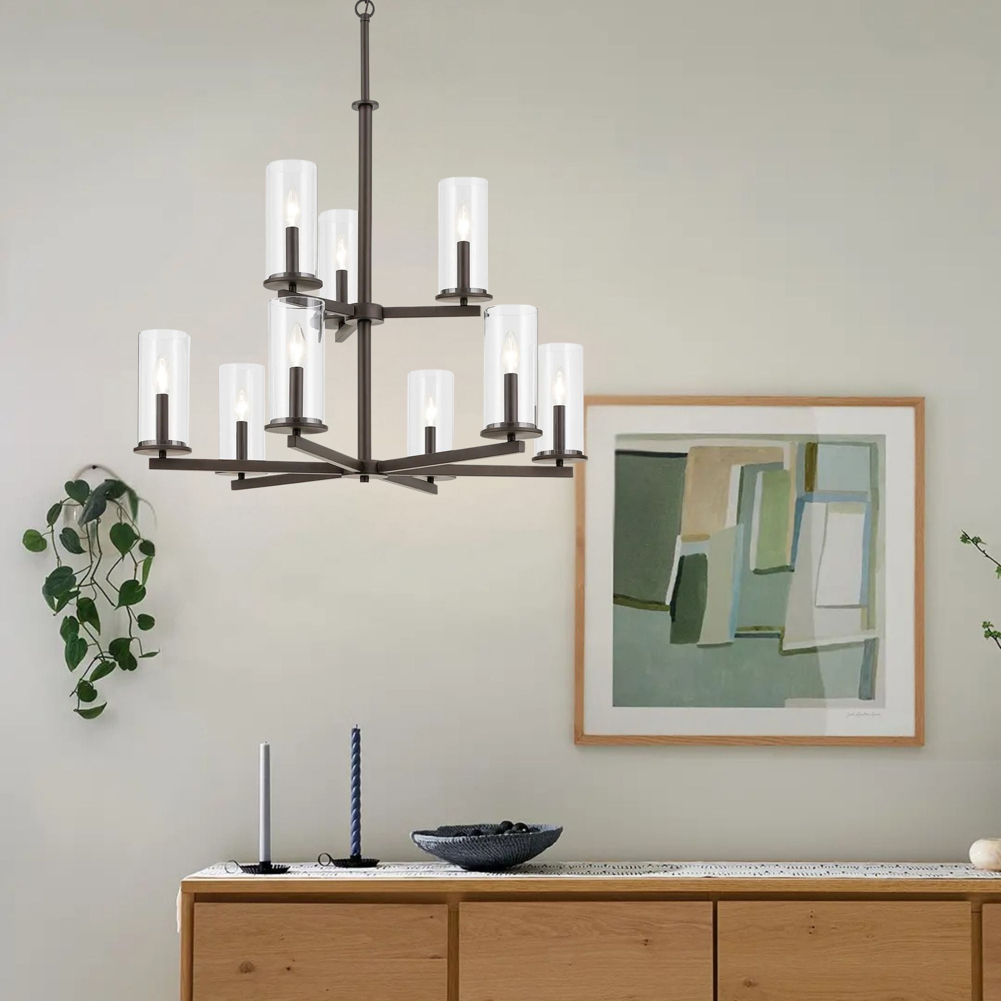 Crosby 32" 9-Light Chandelier, Brushed Nickel Finish - Bees Lighting