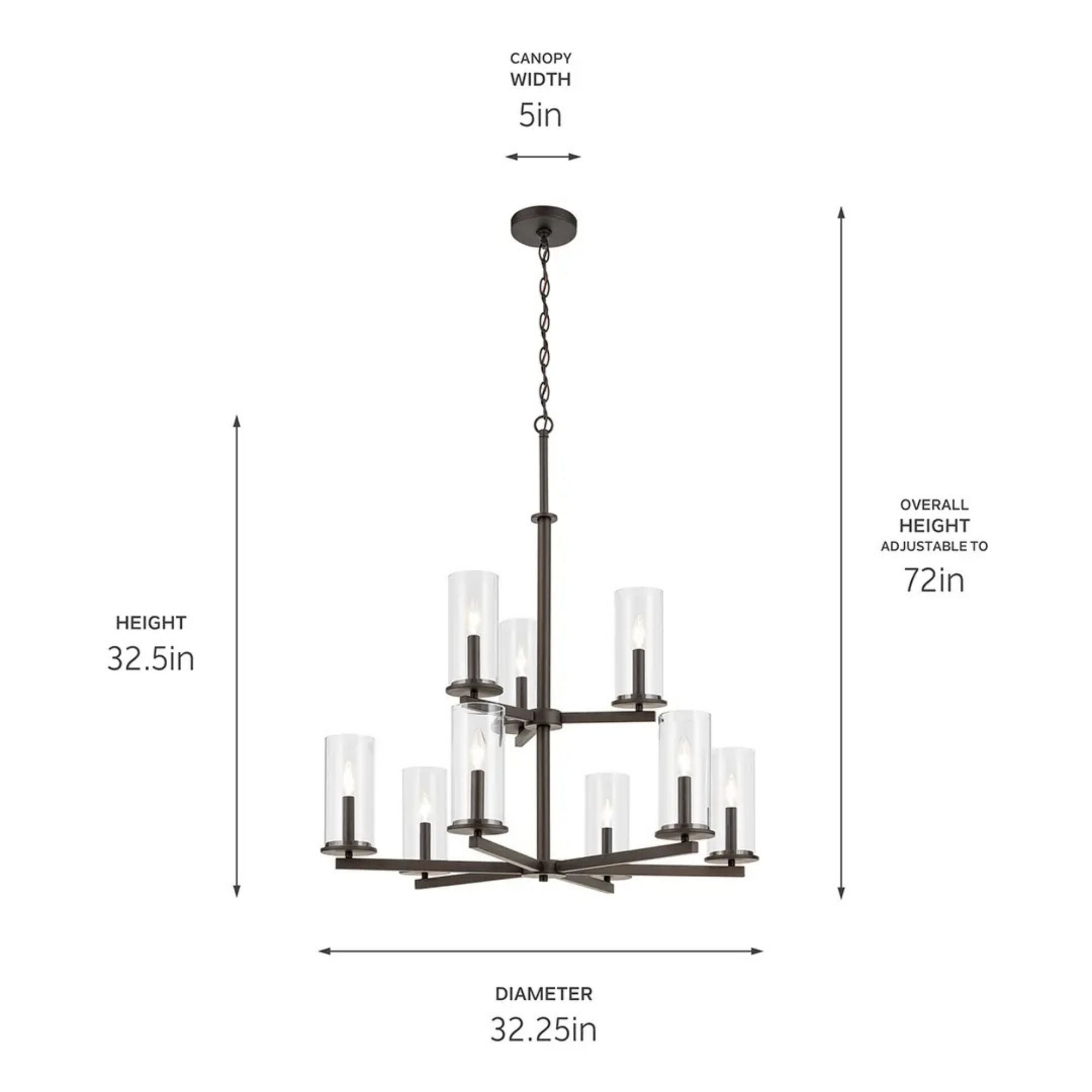 Crosby 32" 9-Light Chandelier, Brushed Nickel Finish - Bees Lighting