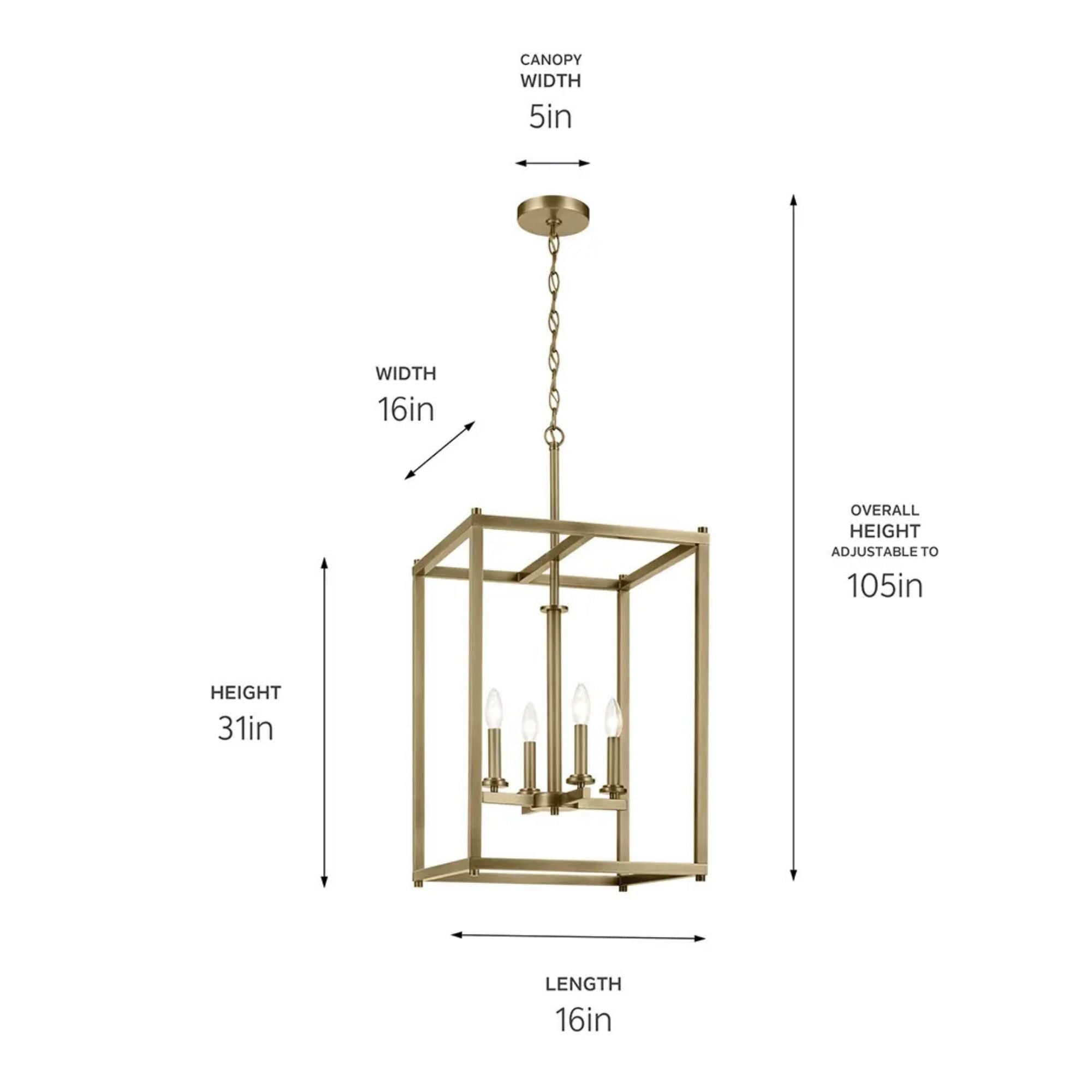 Crosby 16" 4-Light Foyer Pendant, Natural Brass Finish