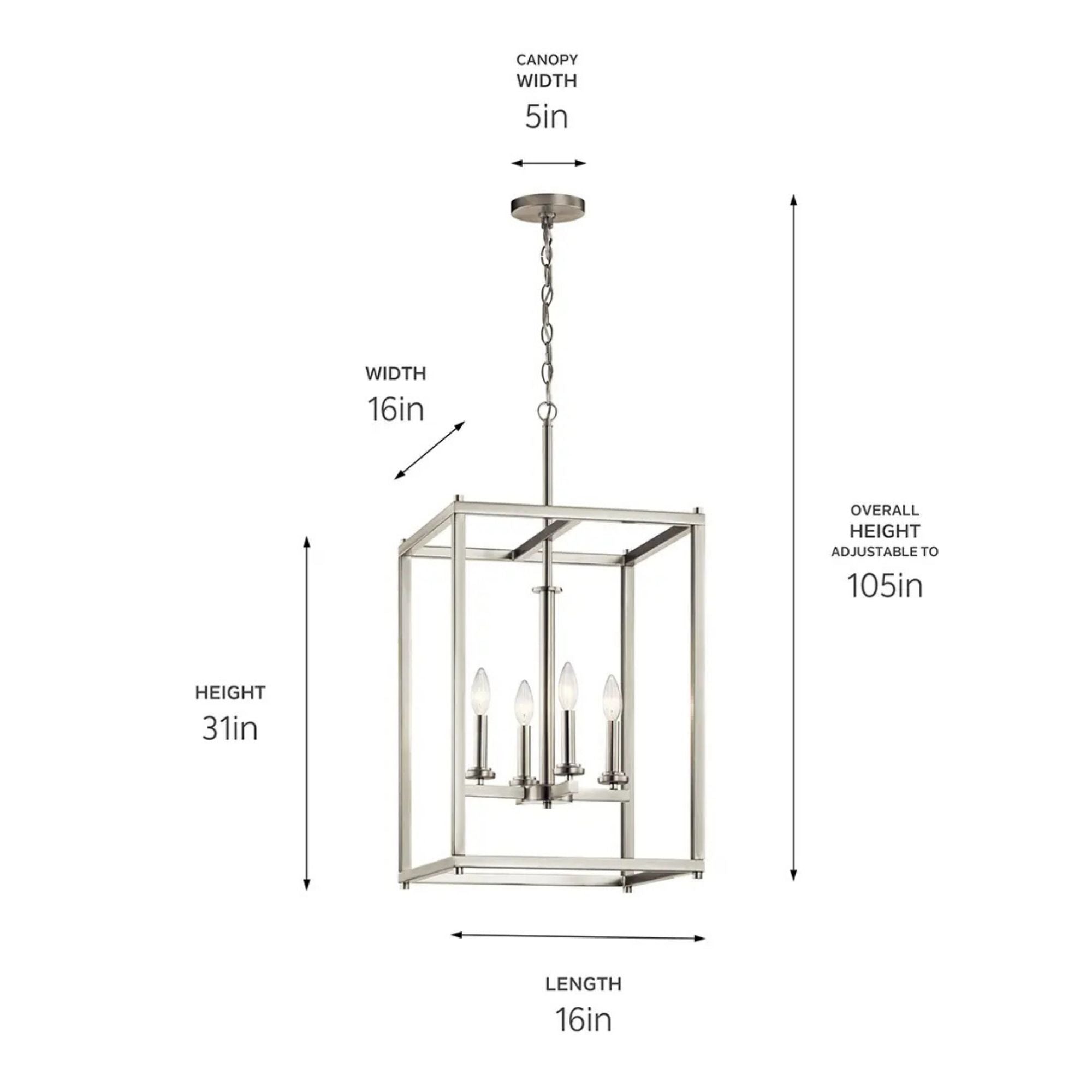 Crosby 16" 4-Light Foyer Pendant, Brushed Nickel Finish - Bees Lighting