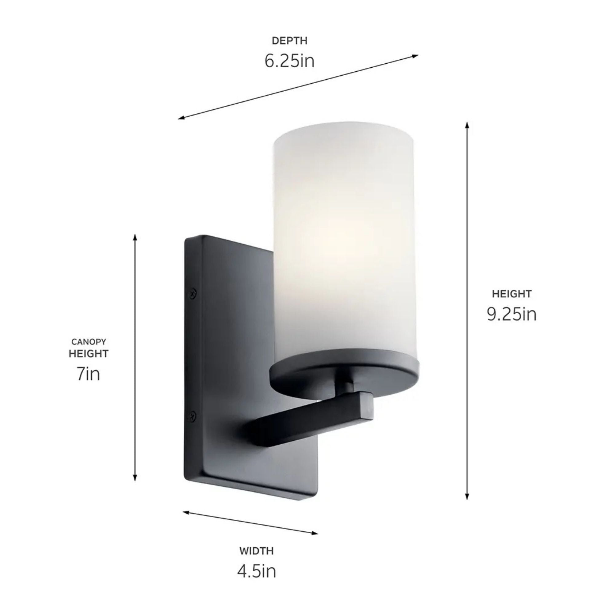Crosby 5" Wall Sconce, Black Finish, Opal Glass