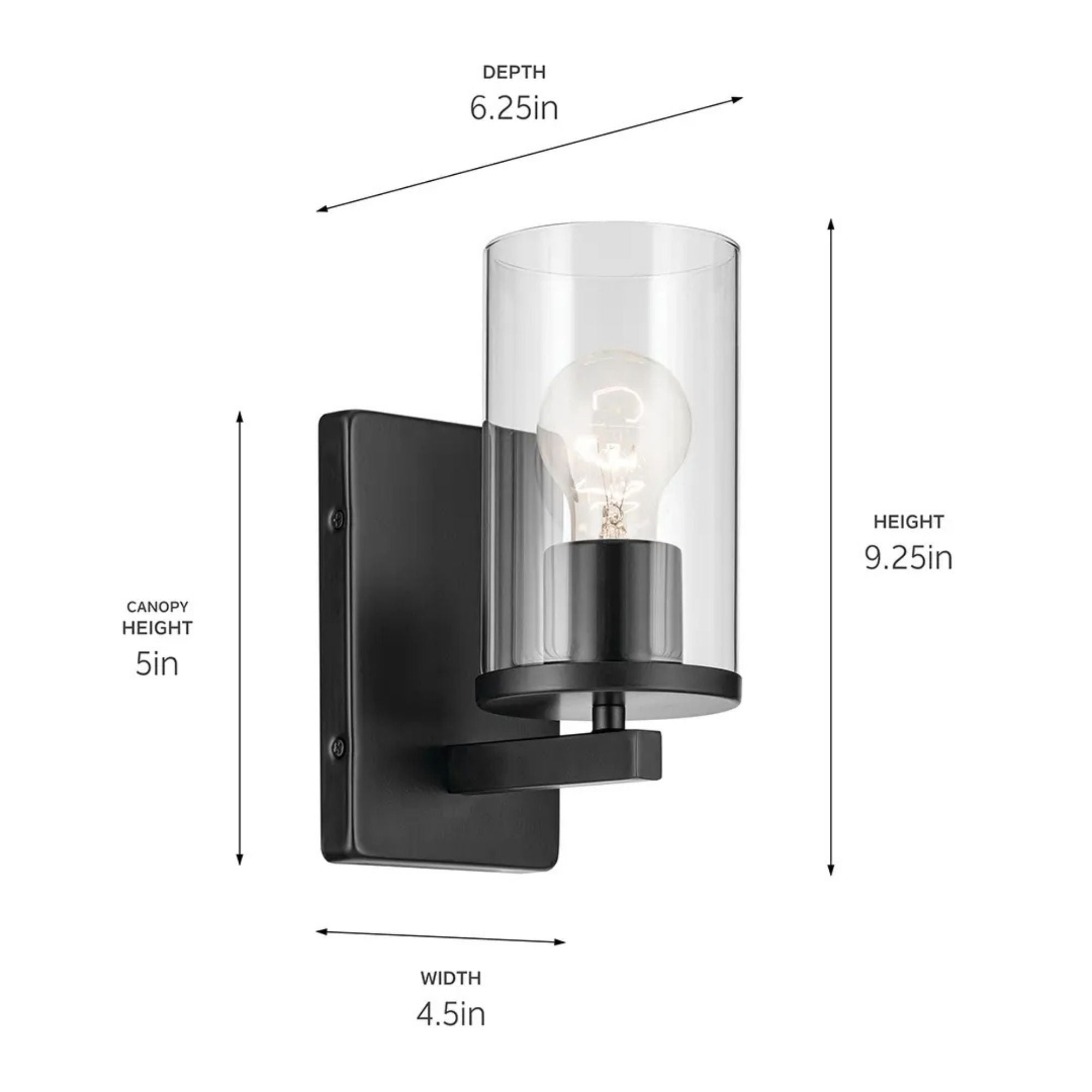 Crosby 5" Wall Sconce, Black Finish, Clear Glass