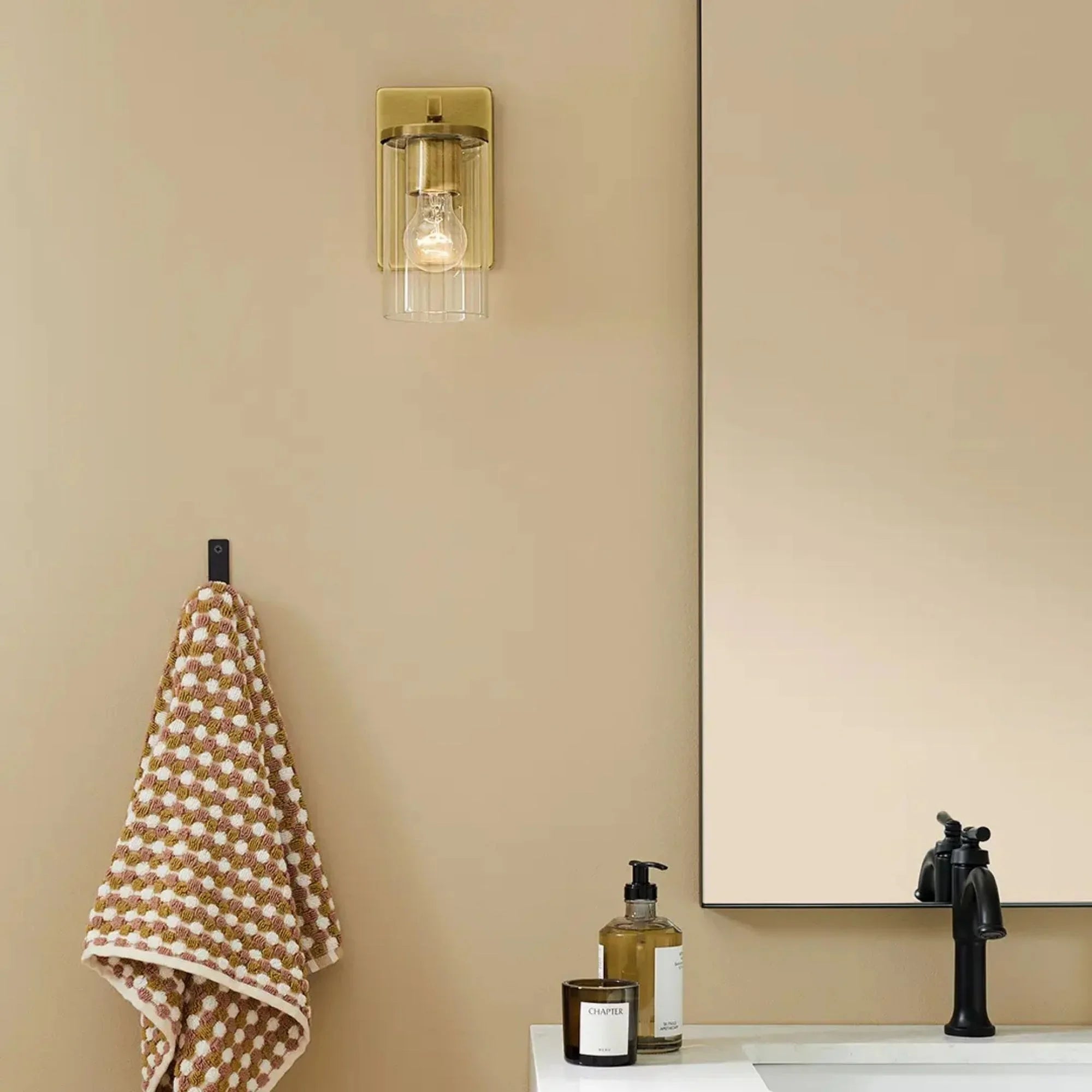 Crosby 5" Wall Sconce, Natural Brass Finish, Clear Glass - Bees Lighting