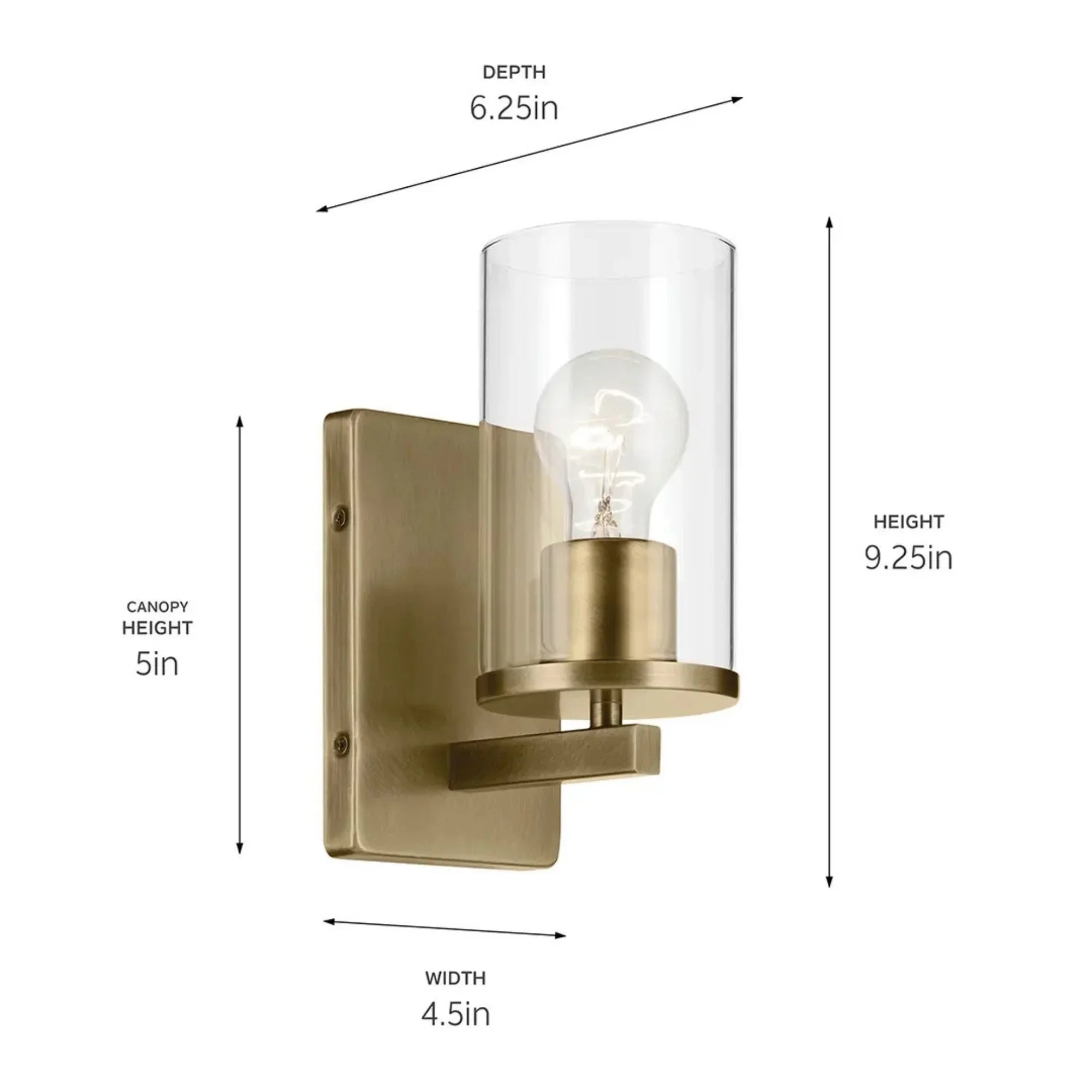 Crosby 5" Wall Sconce, Natural Brass Finish, Clear Glass - Bees Lighting