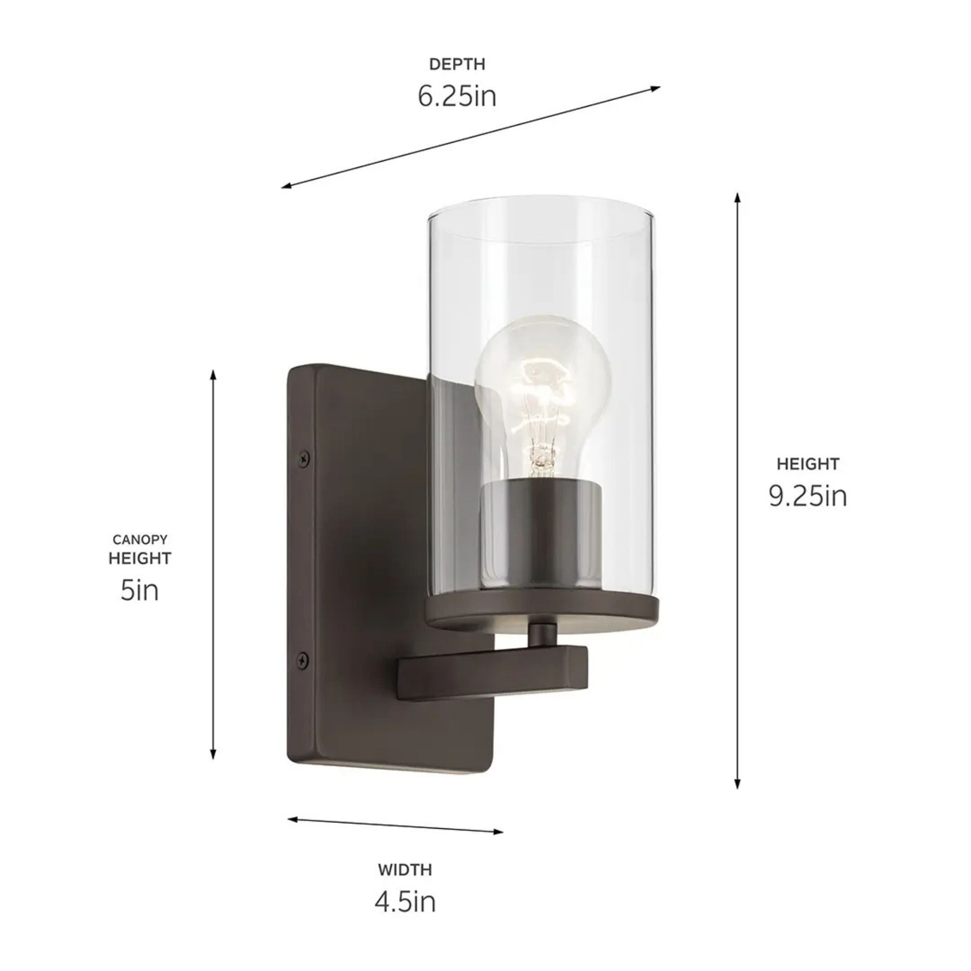 Crosby 5" Wall Sconce, Olde Bronze Finish, Clear Glass