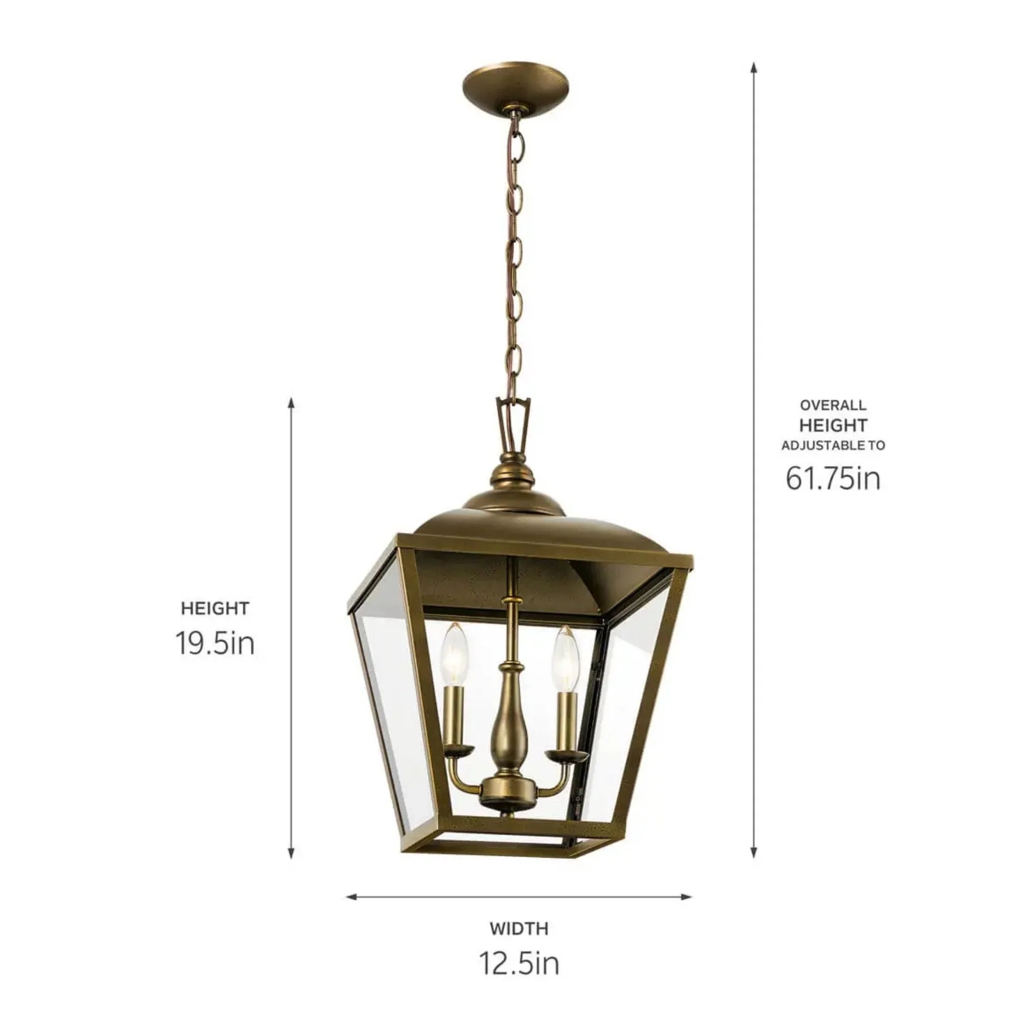 Kichler Dame 19.5 in. 2-Light Pendant, Character Bronze with Glass Frame