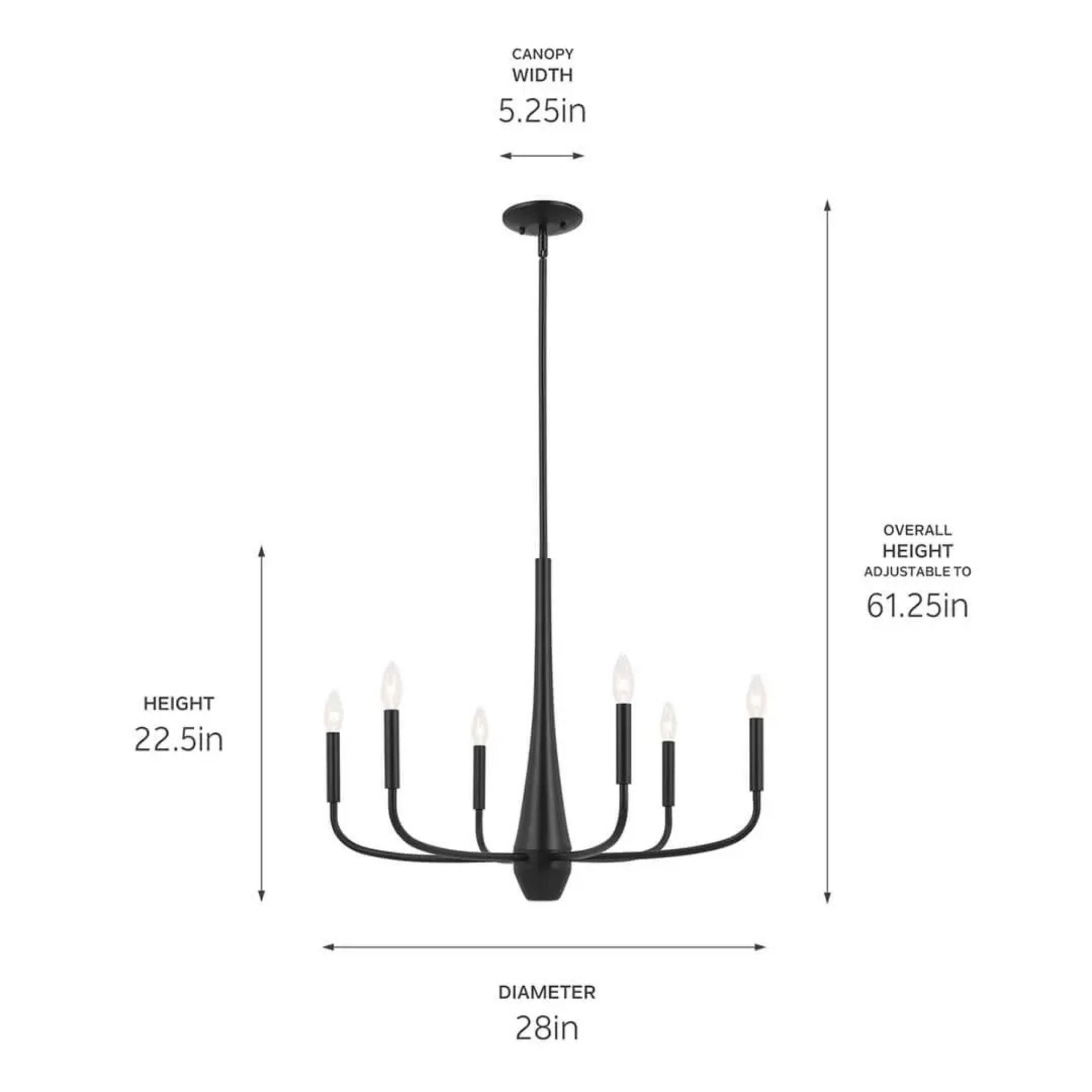 Deela 28" 6-Light Chandelier, Black Finish