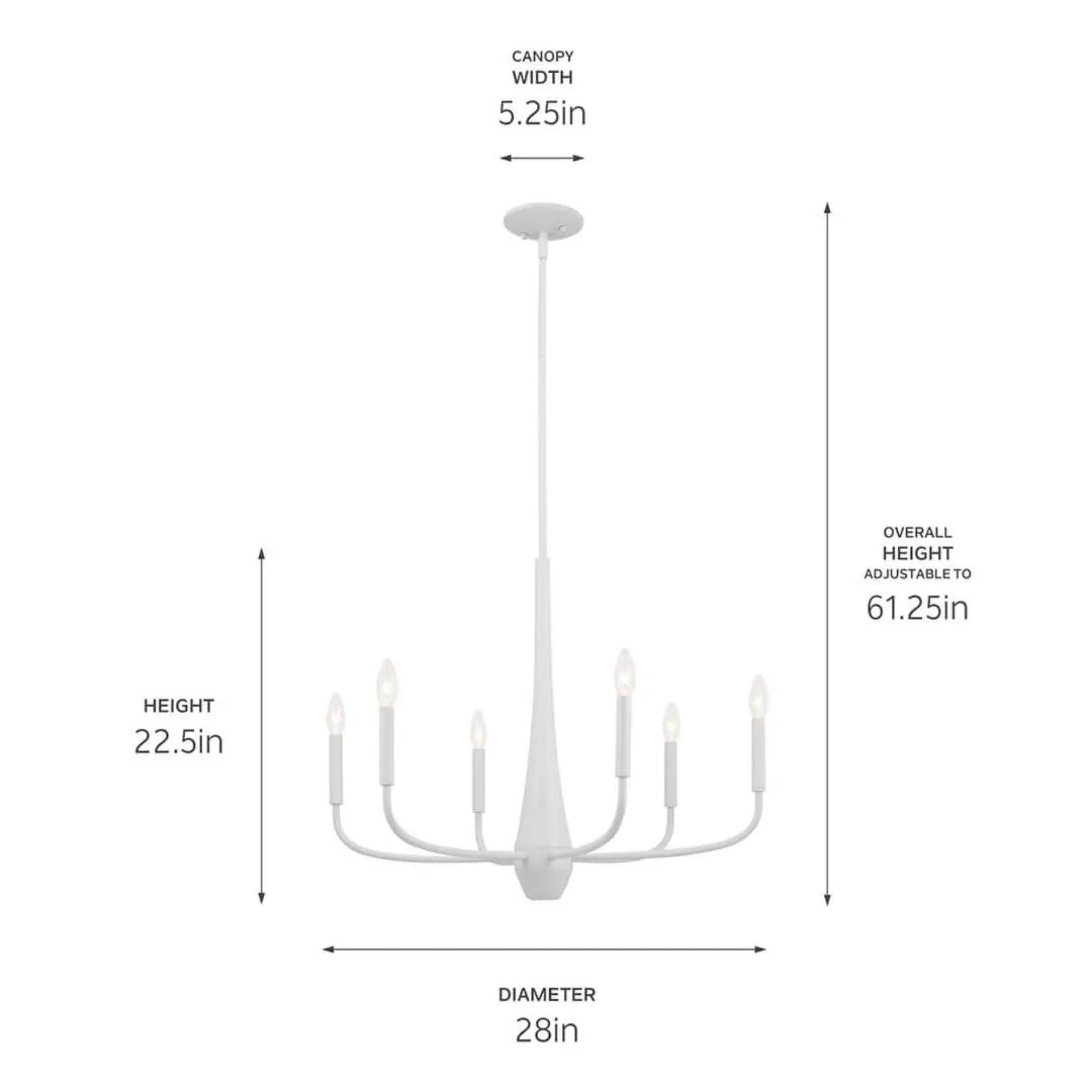 Deela 28" 6-Light Chandelier, White Finish
