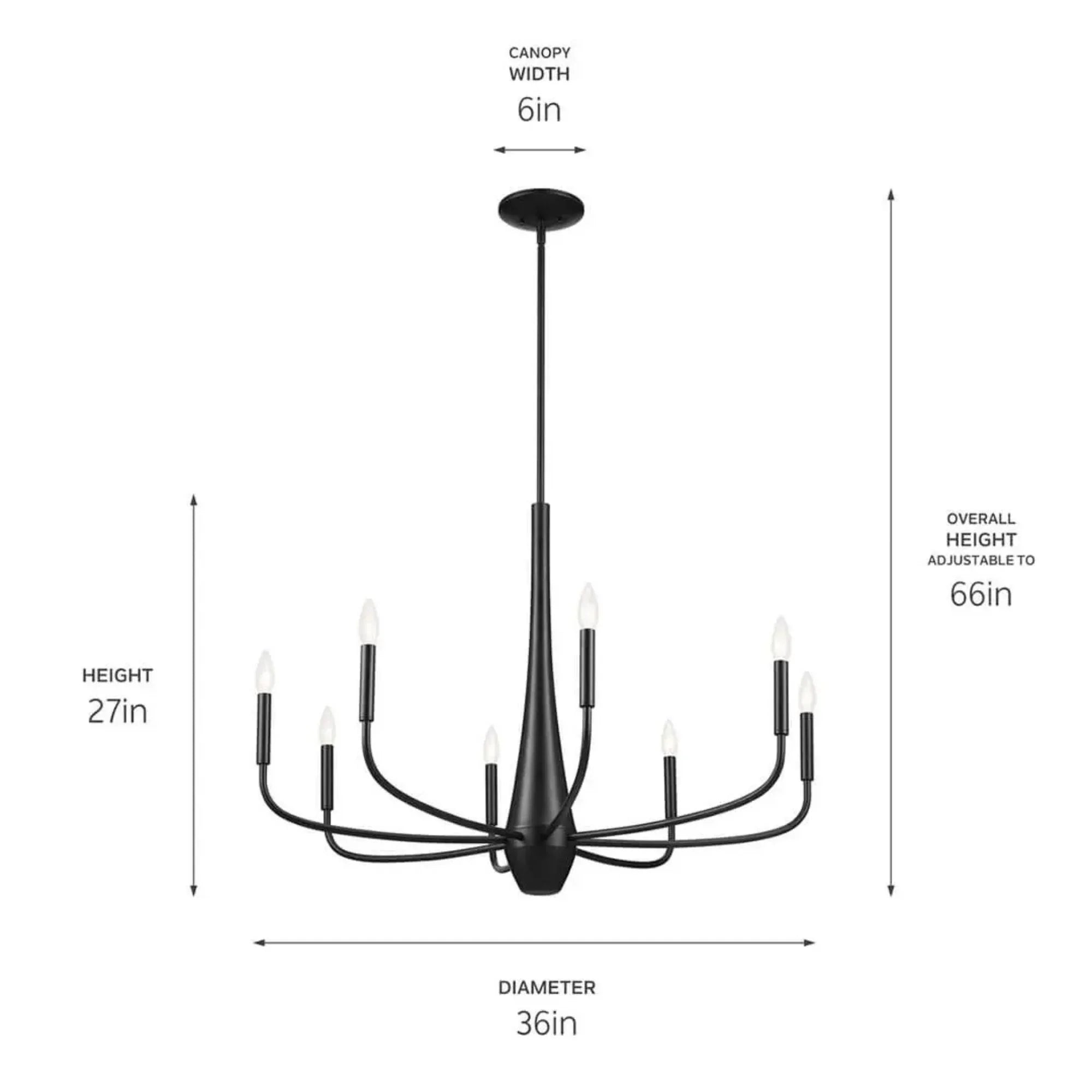 Deela 36" 8-Light Chandelier, Black Finish