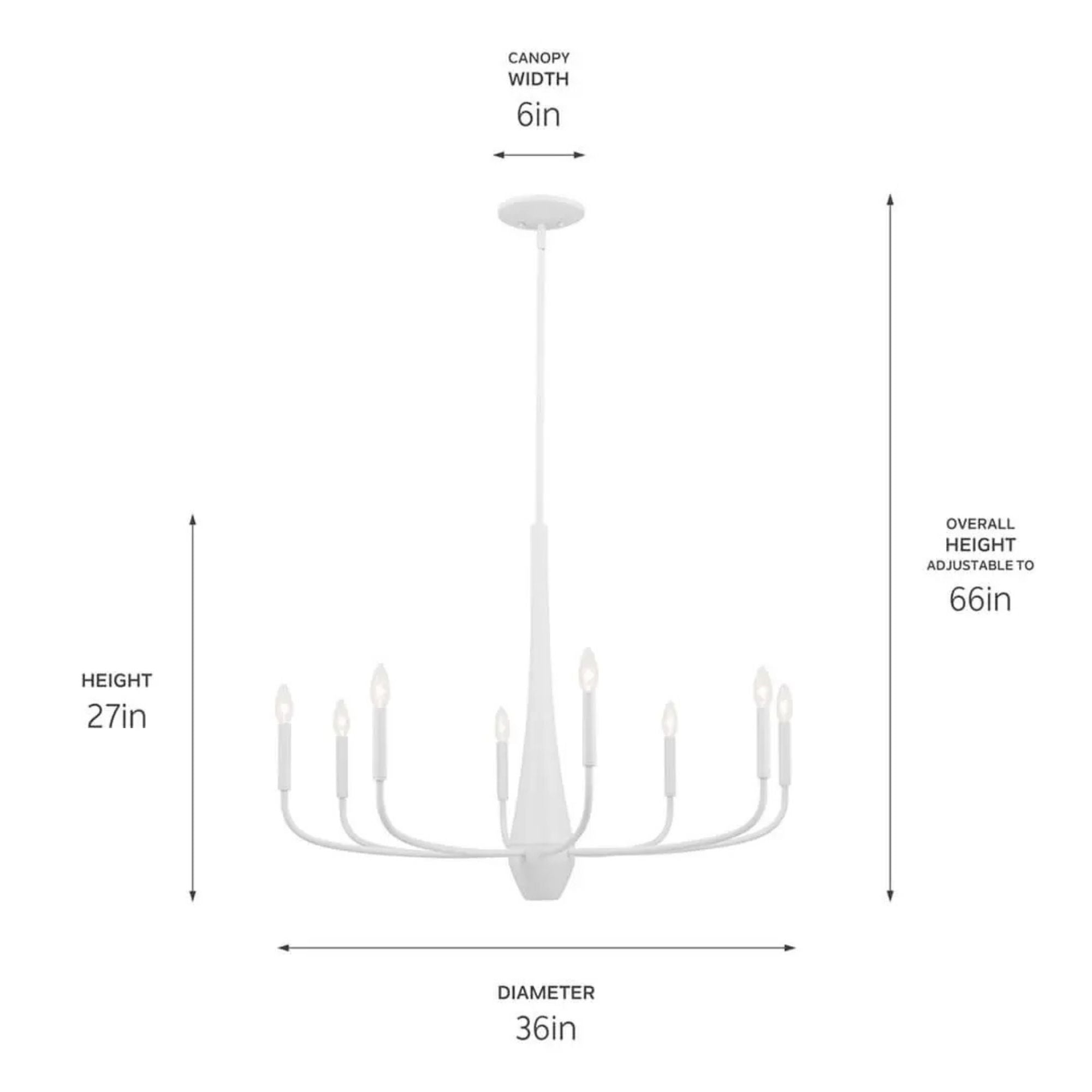 Deela 36" 8-Light Chandelier, White Finish