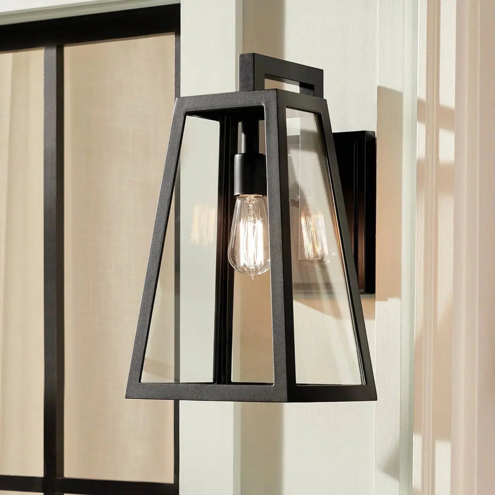 Kichler Delison 16.75 in. Outdoor Sconce, Black with Clear Tempered Glass